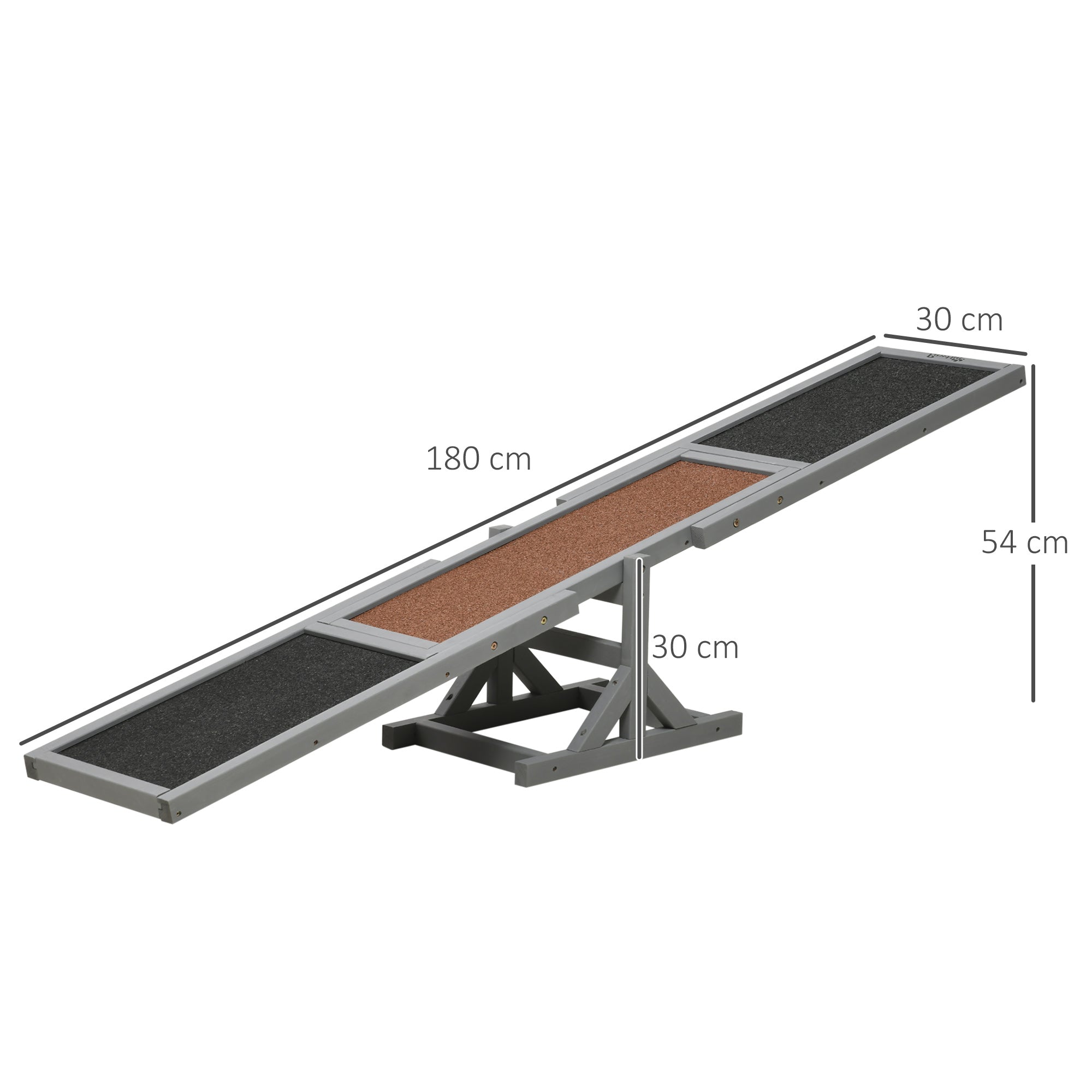 PawHut Wooden Pet Seesaw for Big Dogs, Agility Training Equipment for Dogs with Anti-Slip surface, 180 x 30 x 30cm - Grey