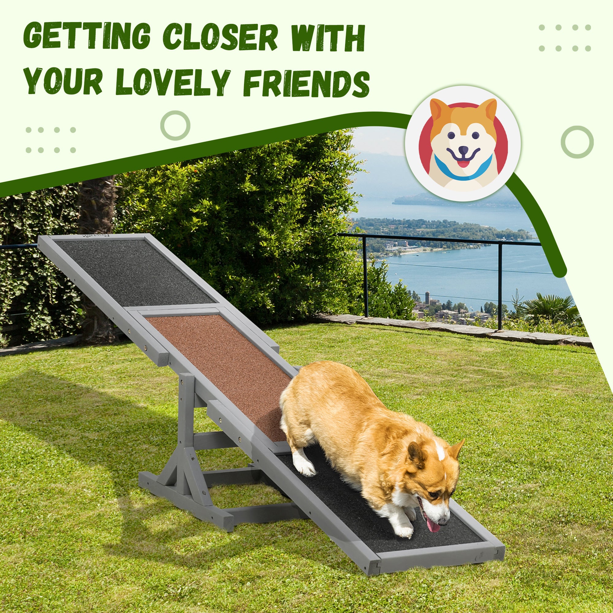 PawHut Wooden Pet Seesaw for Big Dogs, Agility Training Equipment for Dogs with Anti-Slip surface, 180 x 30 x 30cm - Grey