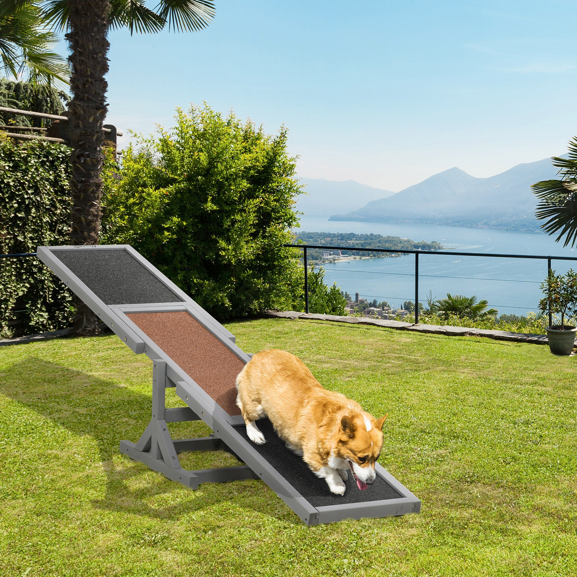PawHut Wooden Pet Seesaw for Big Dogs, Agility Training Equipment for Dogs with Anti-Slip surface, 180 x 30 x 30cm - Grey