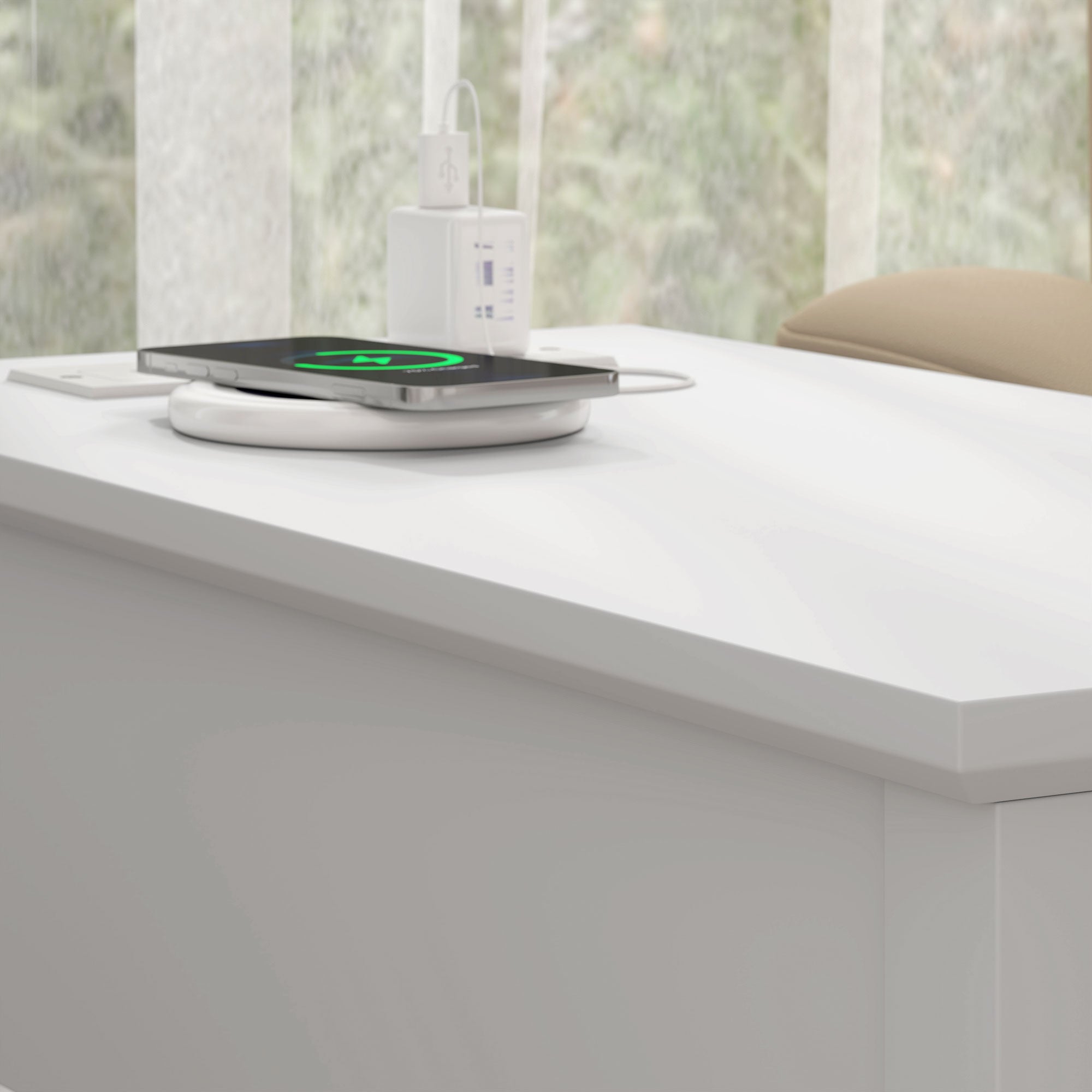 HOMCOM End Table with Charging Station and USB Ports, Modern Narrow Side Table with Storage Shelf, 2 Drawers for Living Room, White