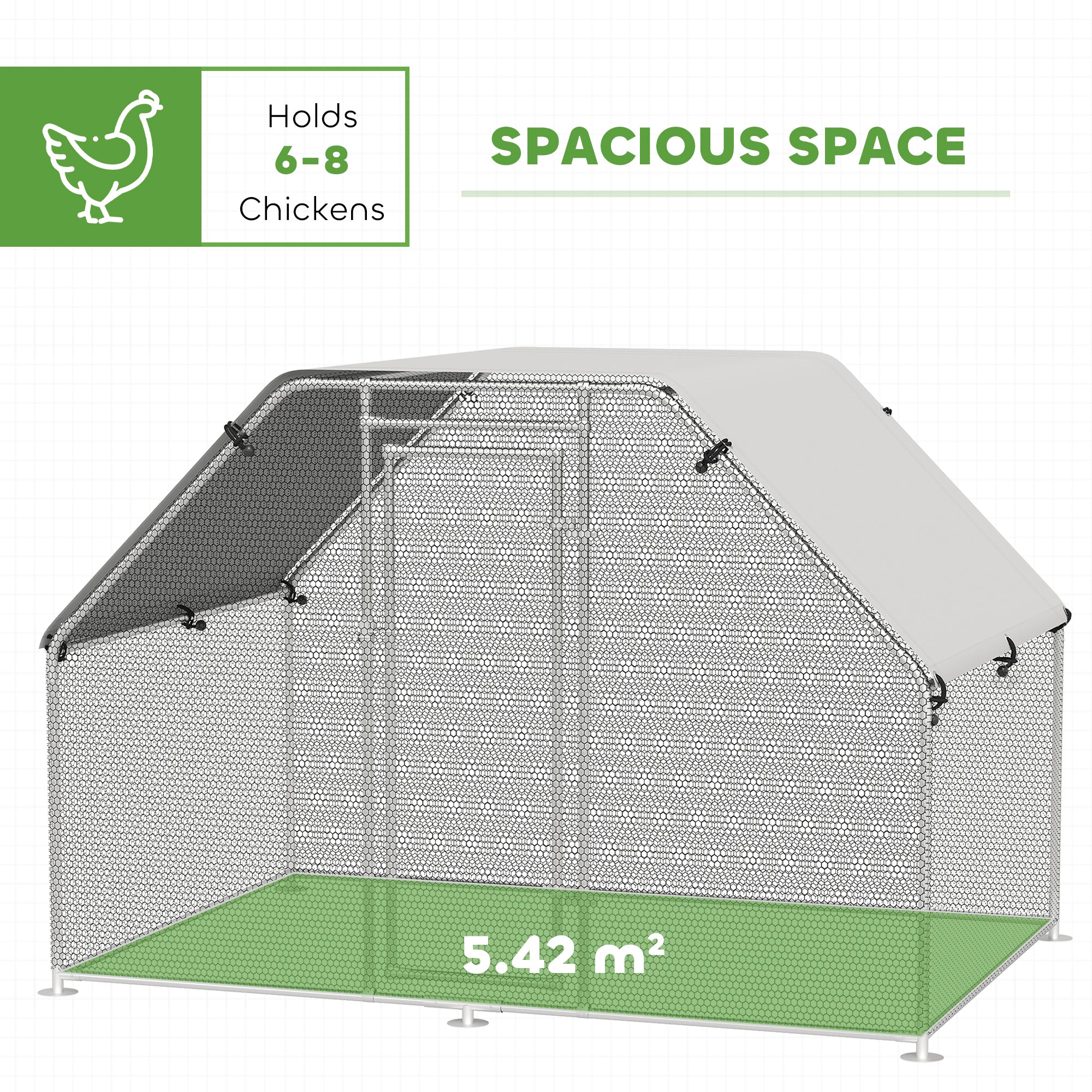 PawHut Walk In Chicken Run Galvanized Coop Hen House for 6-8 Chicken Poultry Cages Rabbit Hutch Outdoor Pet Playpen with Water-Resist Cover, 280W x 190D x 195H cm