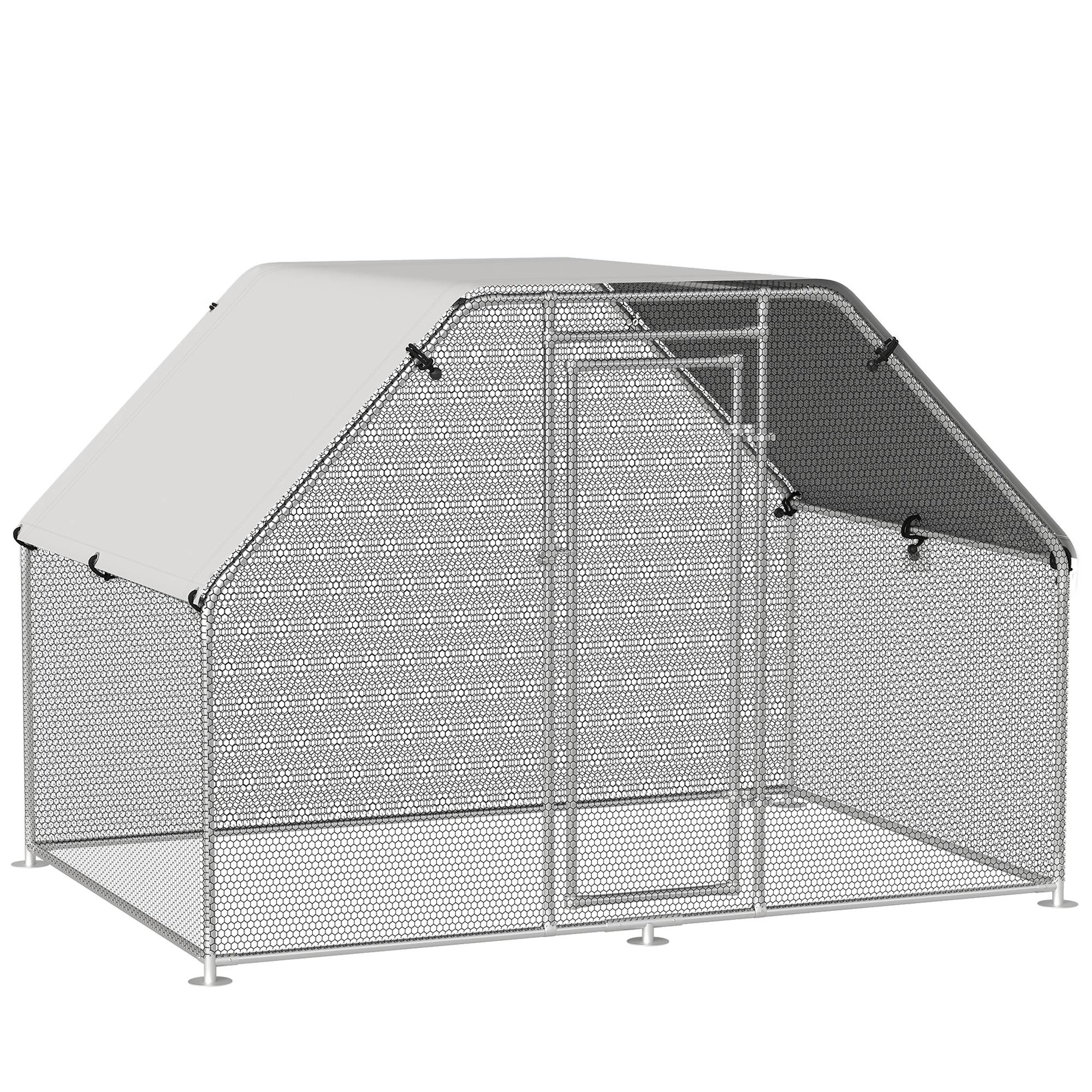 PawHut Walk In Chicken Run Galvanized Coop Hen House for 6-8 Chicken Poultry Cages Rabbit Hutch Outdoor Pet Playpen with Water-Resist Cover, 280W x 190D x 195H cm