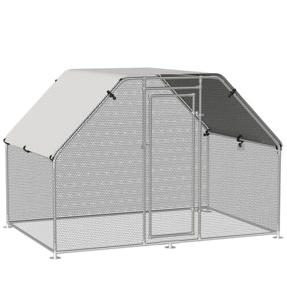 PawHut Walk In Chicken Run Galvanized Coop Hen House for 6-8 Chicken Poultry Cages Rabbit Hutch Outdoor Pet Playpen with Water-Resist Cover, 280W x 190D x 195H cm