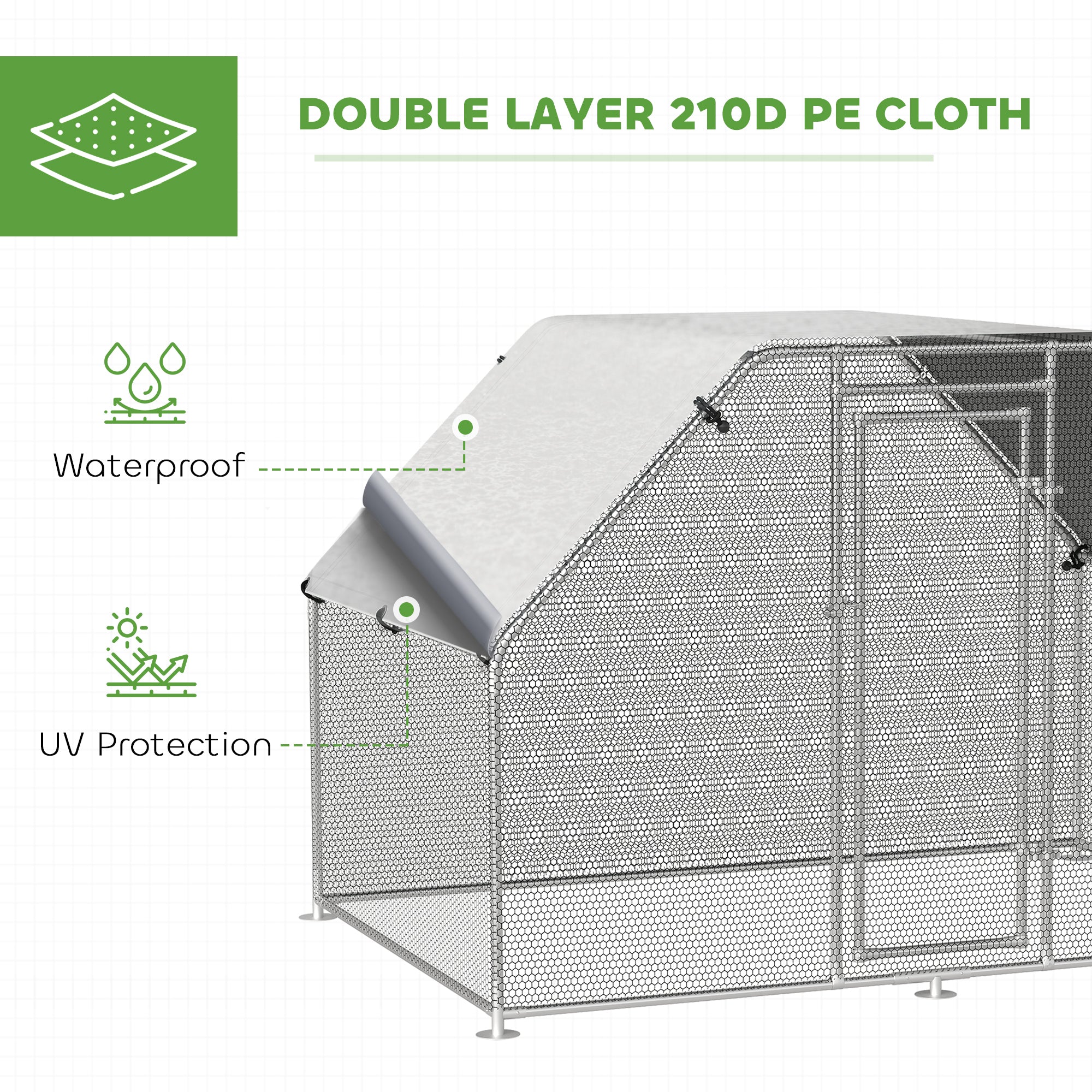 PawHut Walk In Chicken Run Galvanized Coop Hen House for 6-8 Chicken Poultry Cages Rabbit Hutch Outdoor Pet Playpen with Water-Resist Cover, 280W x 190D x 195H cm