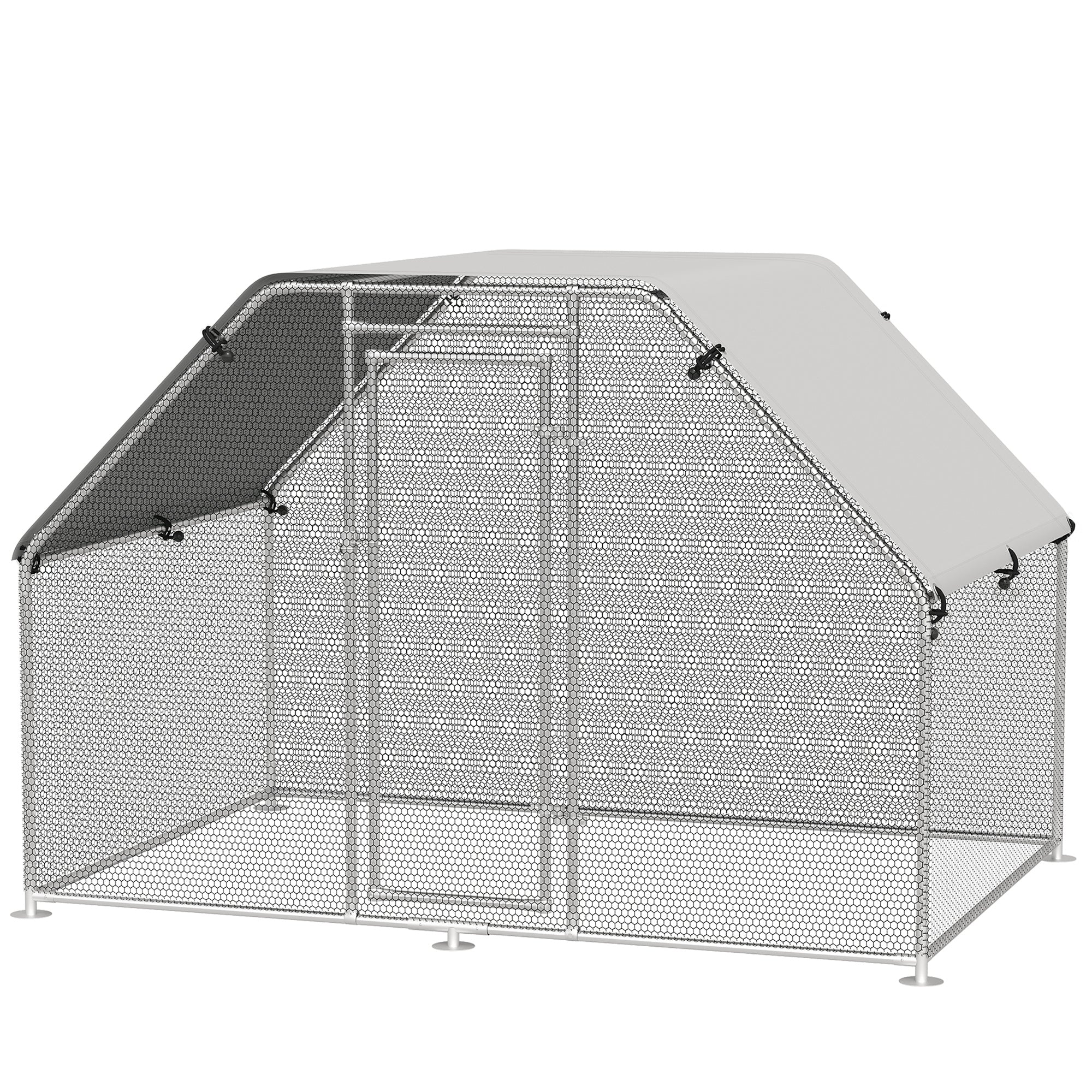 PawHut Walk In Chicken Run Galvanized Coop Hen House for 6-8 Chicken Poultry Cages Rabbit Hutch Outdoor Pet Playpen with Water-Resist Cover, 280W x 190D x 195H cm