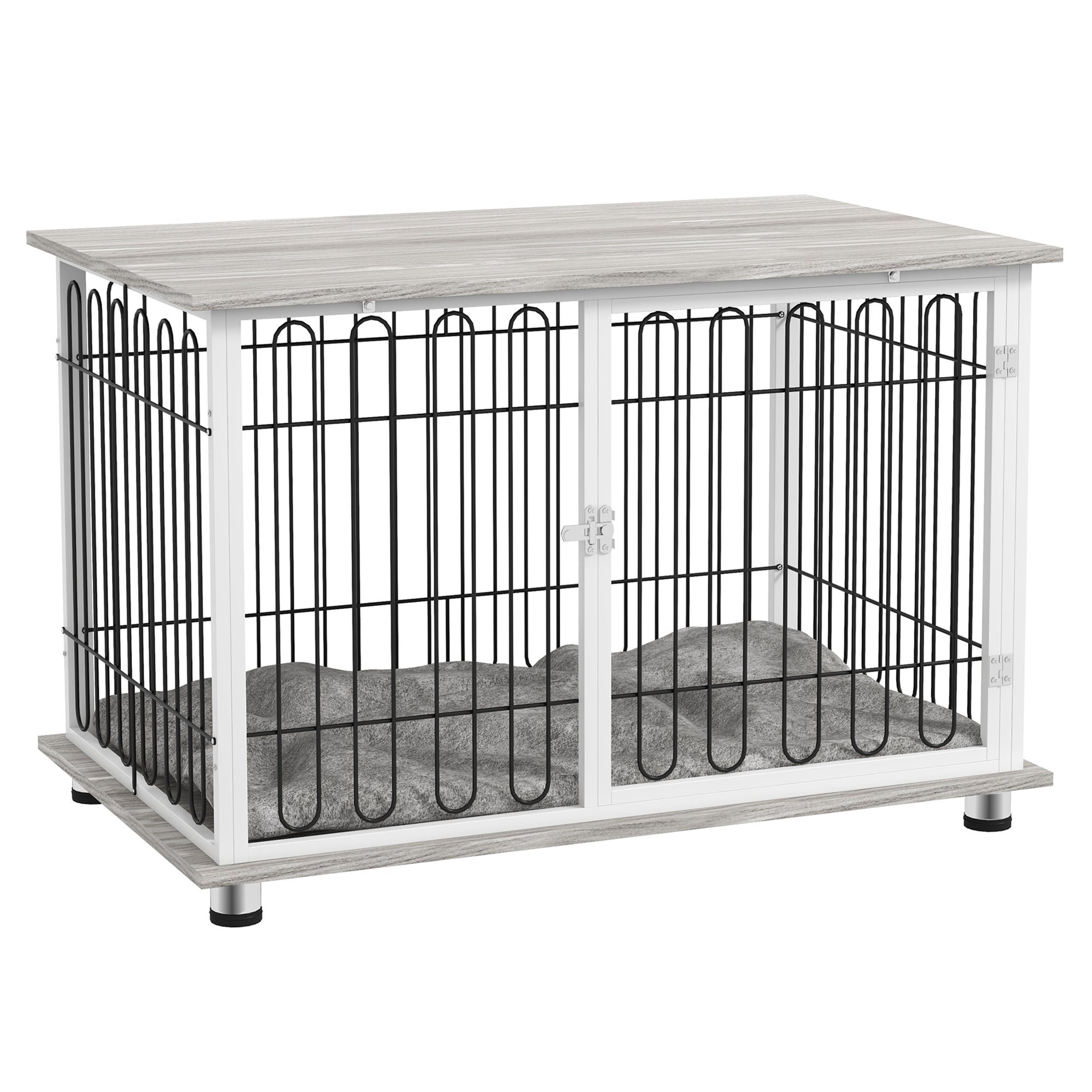PawHut Dog Crate Furniture, Indoor Dog Kennel Side End Table with Soft Washable Cushion, Lockable Door, for Large Dogs