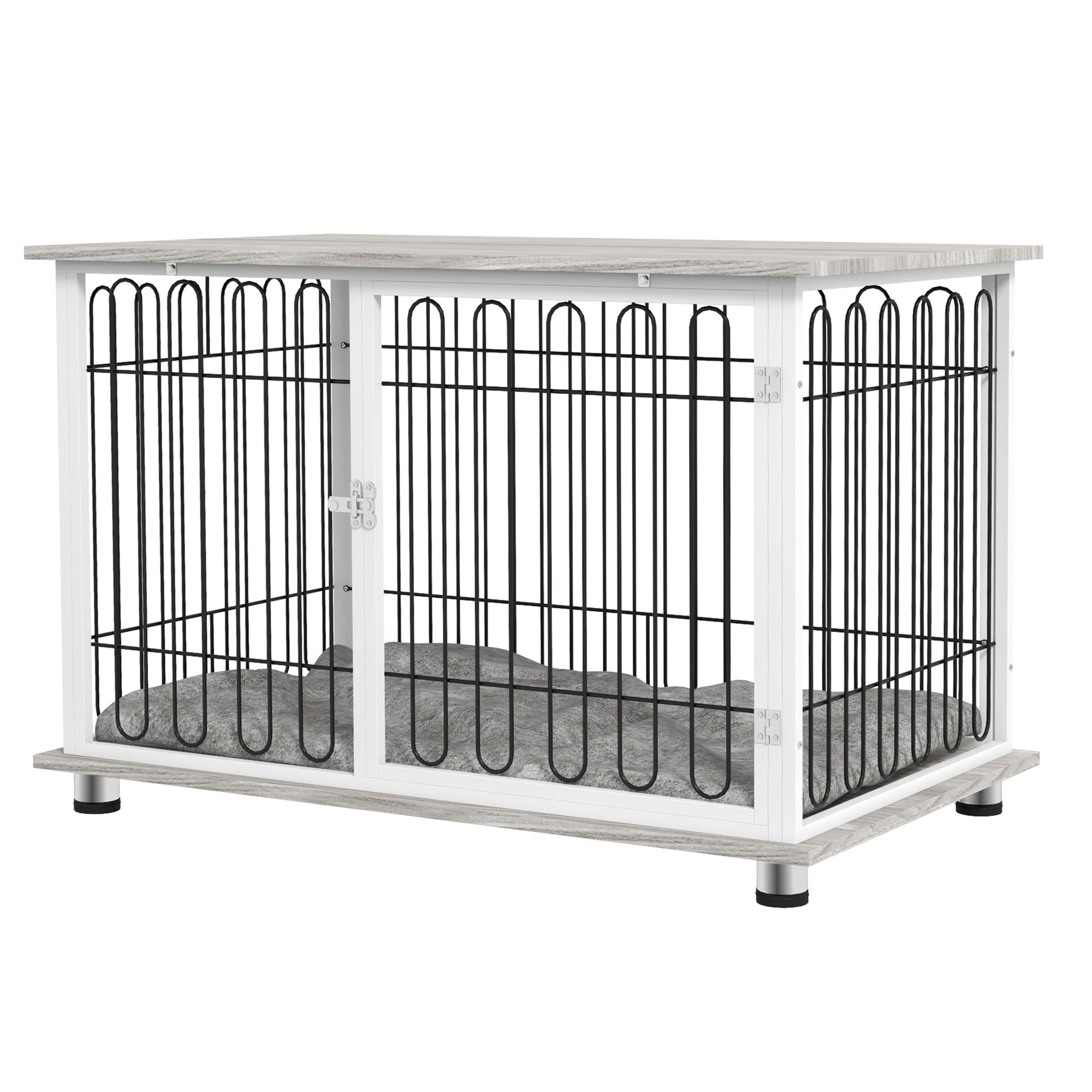 PawHut Dog Crate Furniture, Indoor Dog Kennel Side End Table with Soft Washable Cushion, Lockable Door, for Large Dogs