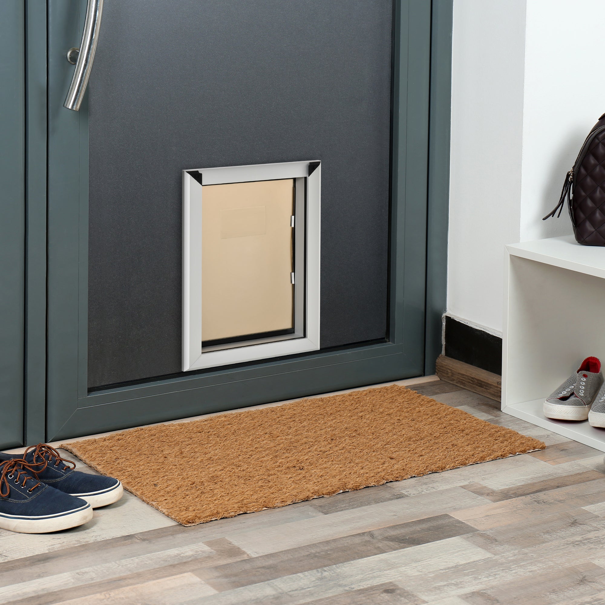 PawHut 2 Way Dog Door, Aluminum Doggy Pet Flap for Wall, Fast Installation, Magnetic Closure, Locking Panel, Weather Resistant, Insulating, Weight Limit 55 lbs