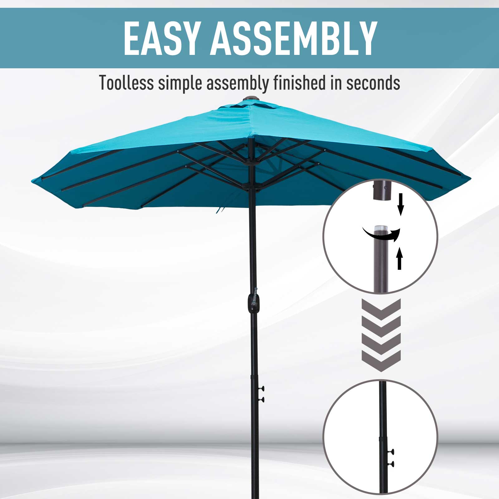 Outsunny 15ft Double-sided Patio Umbrella with Twin Canopy, Extra Large Outdoor Parasol with Crank for Pool, Deck, Market, Sky Blue