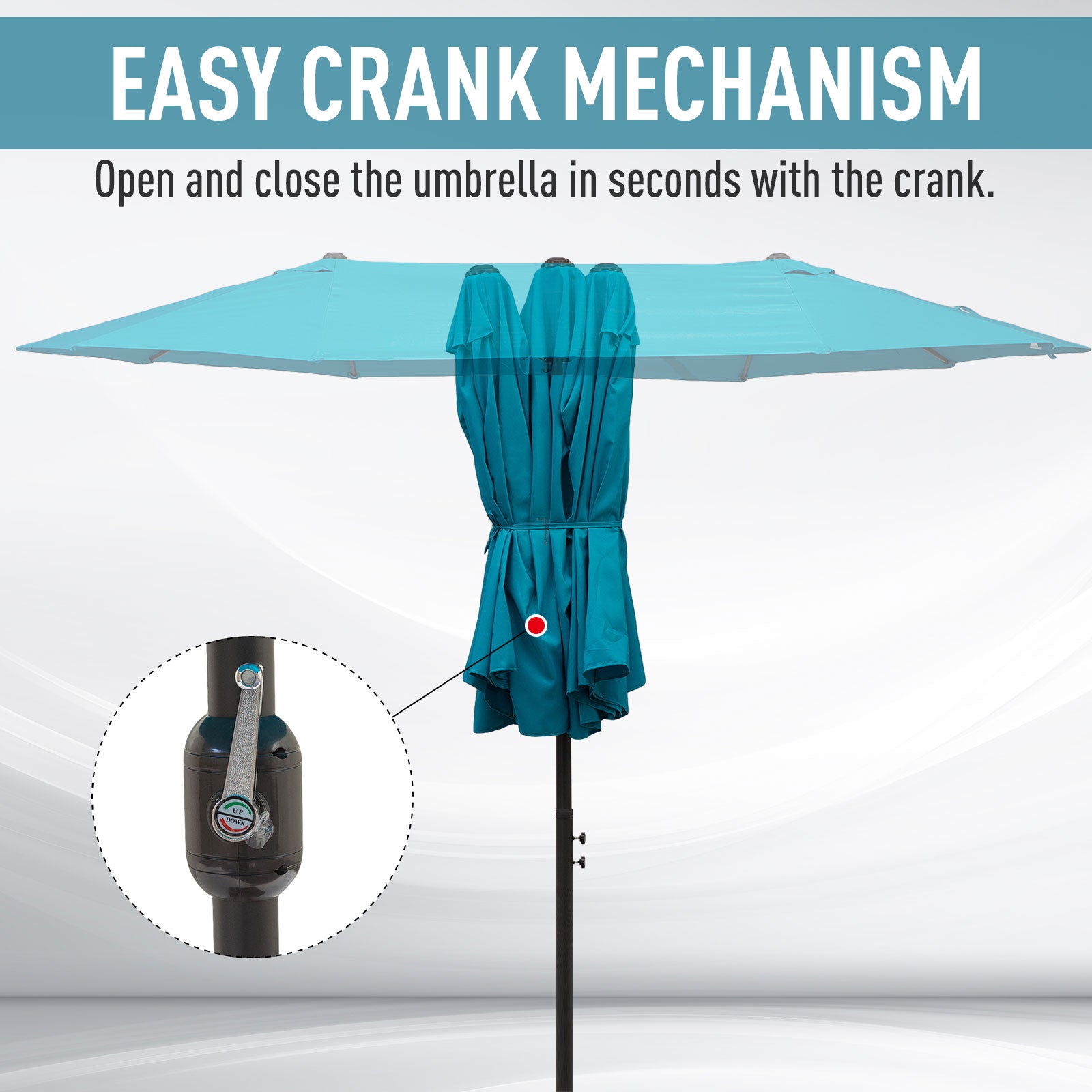 Outsunny 15ft Double-sided Patio Umbrella with Twin Canopy, Extra Large Outdoor Parasol with Crank for Pool, Deck, Market, Sky Blue