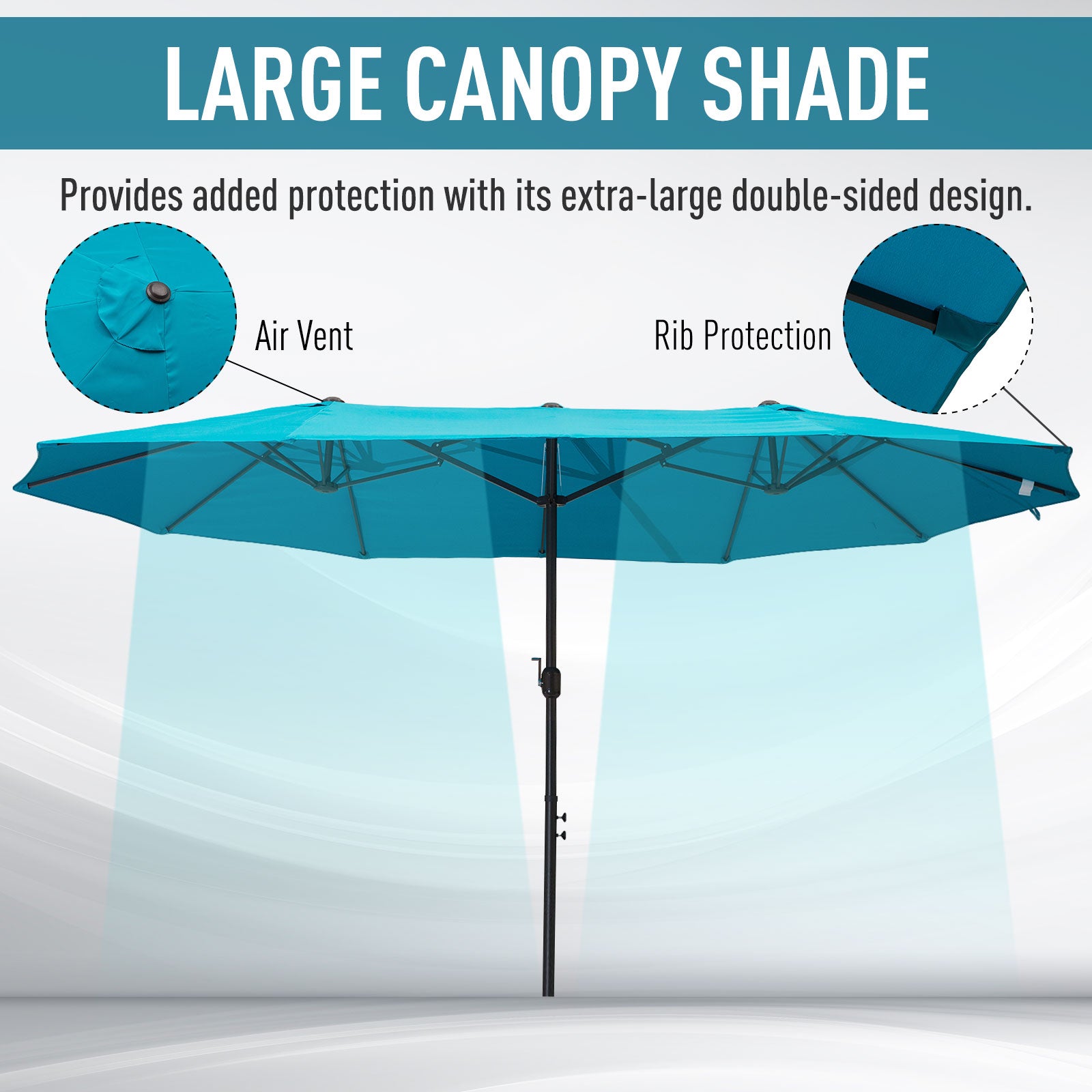 Outsunny 15ft Double-sided Patio Umbrella with Twin Canopy, Extra Large Outdoor Parasol with Crank for Pool, Deck, Market, Sky Blue