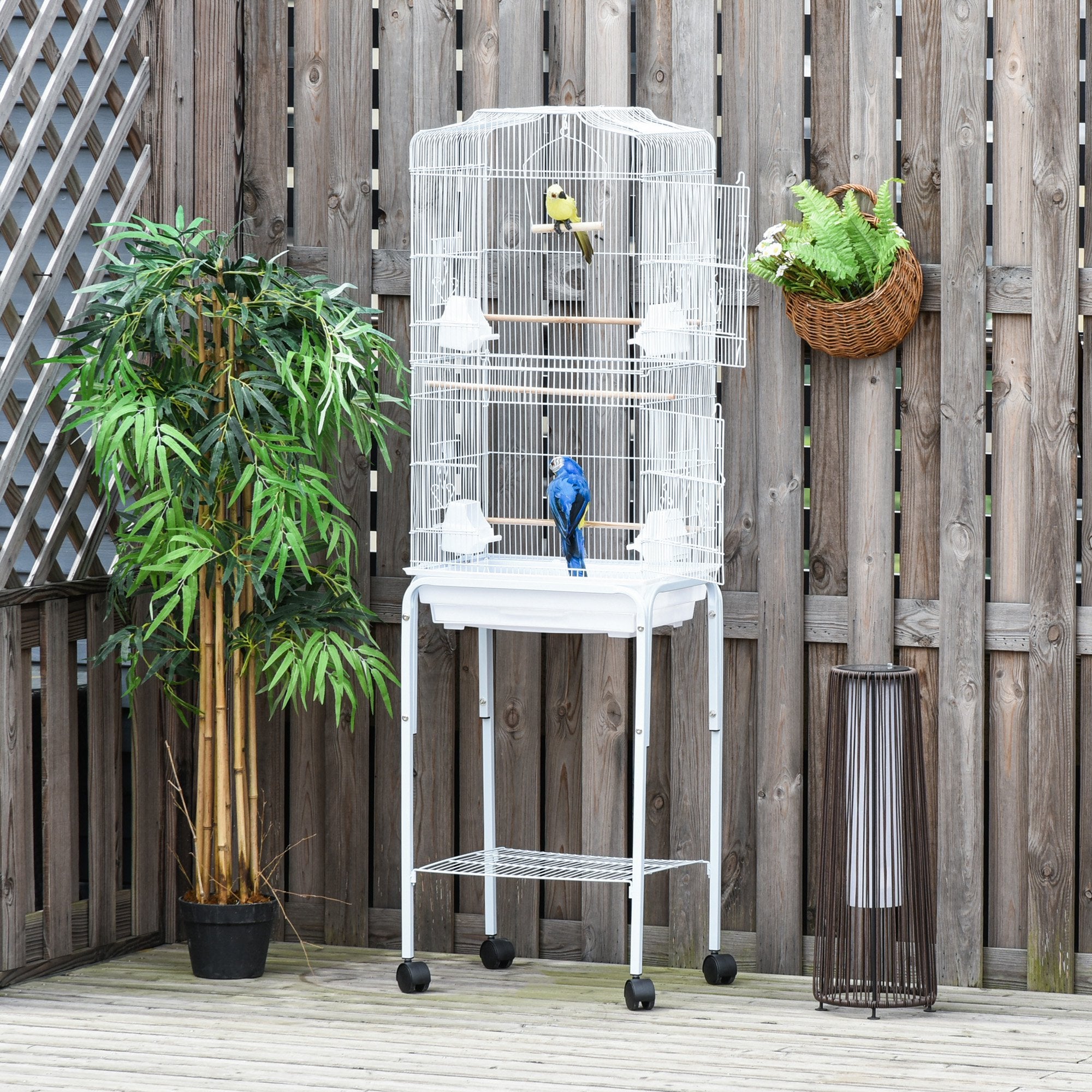 PawHut 62" Bird Cage Budgie Cage with Wheels, Detachable Stand, Storage, White