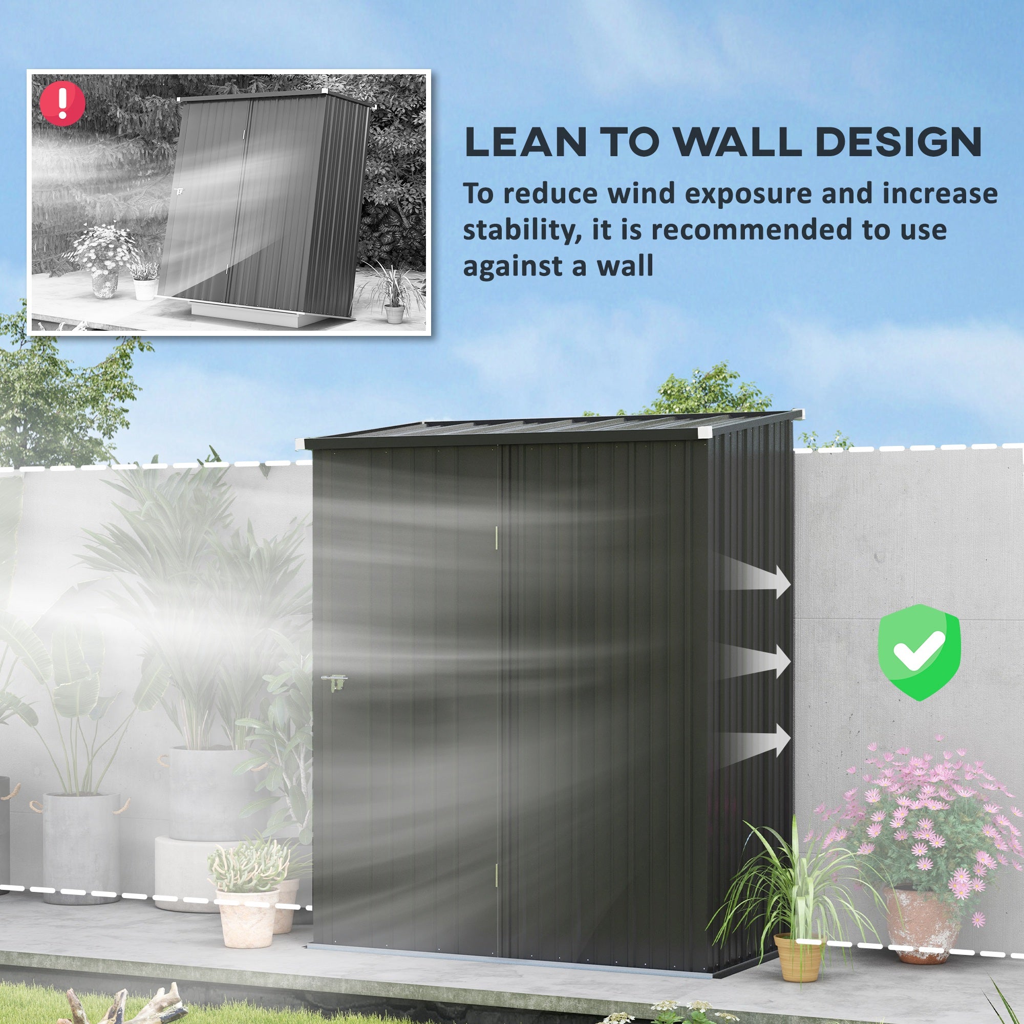 Outsunny 5' x 3' Outdoor Storage Shed, Steel Garden Shed with Single Lockable Door and Gloves, Tool Storage House for Backyard, Patio, Lawn, Black