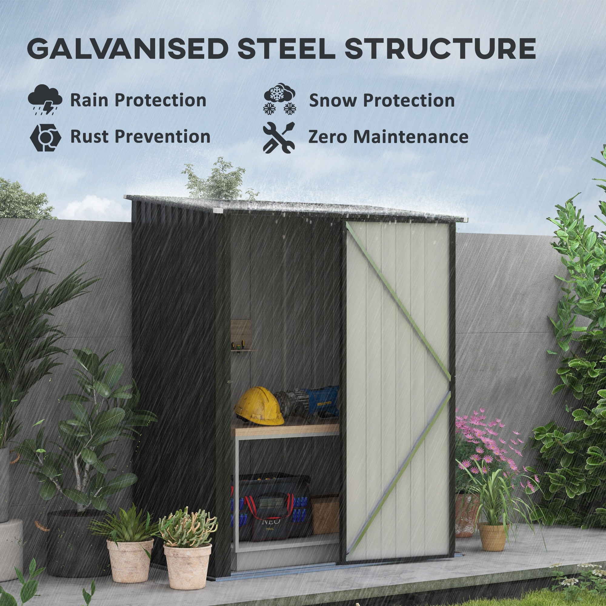 Outsunny 5' x 3' Outdoor Storage Shed, Steel Garden Shed with Single Lockable Door and Gloves, Tool Storage House for Backyard, Patio, Lawn, Black