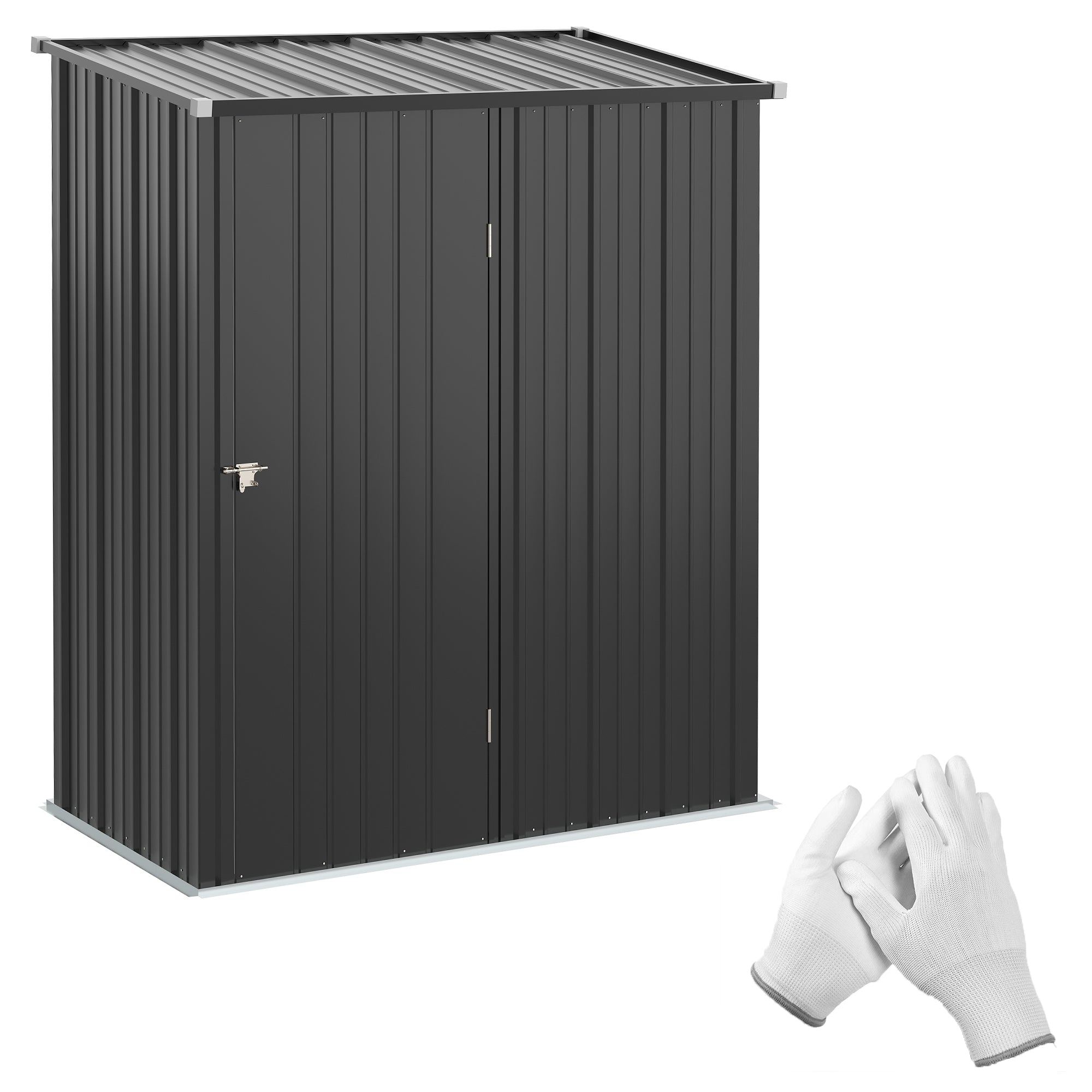 Outsunny 5' x 3' Outdoor Storage Shed, Steel Garden Shed with Single Lockable Door and Gloves, Tool Storage House for Backyard, Patio, Lawn, Black