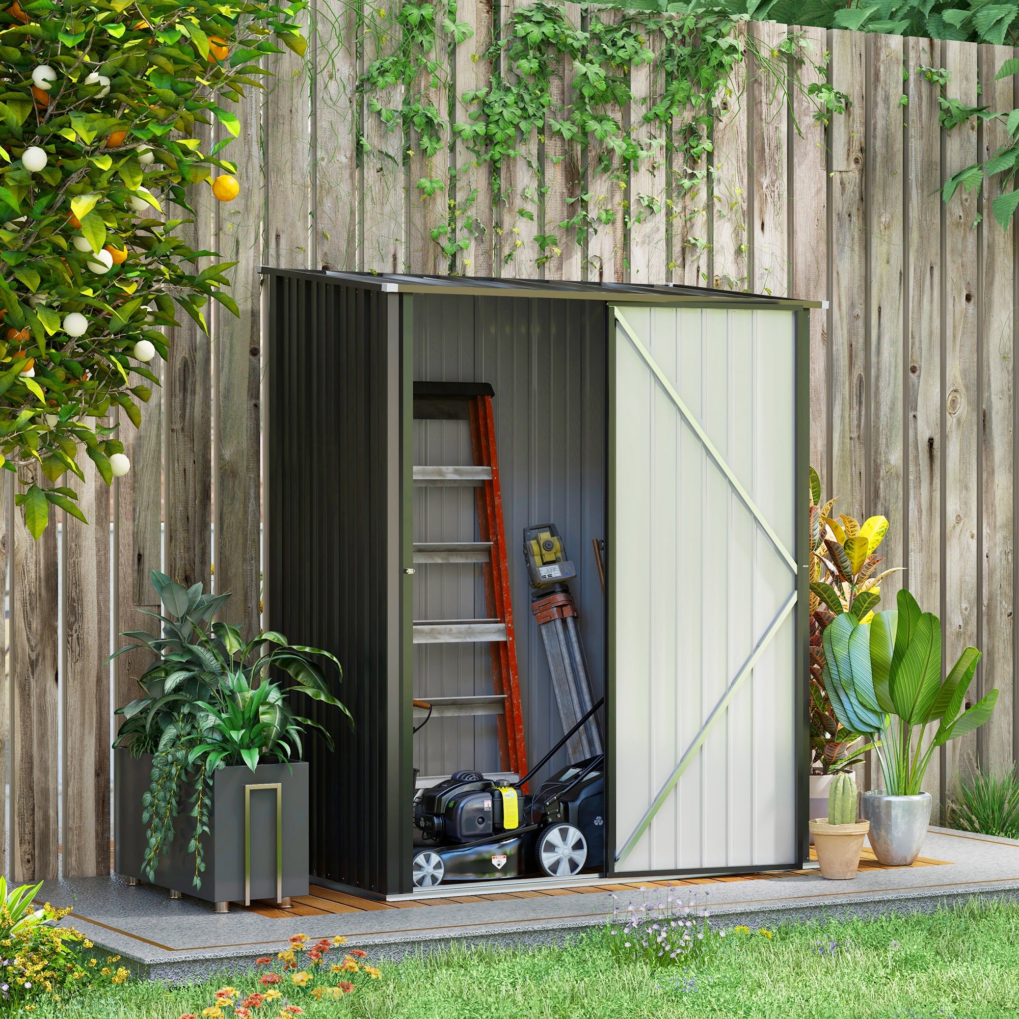 Outsunny 5' x 3' Outdoor Storage Shed, Steel Garden Shed with Single Lockable Door and Gloves, Tool Storage House for Backyard, Patio, Lawn, Black