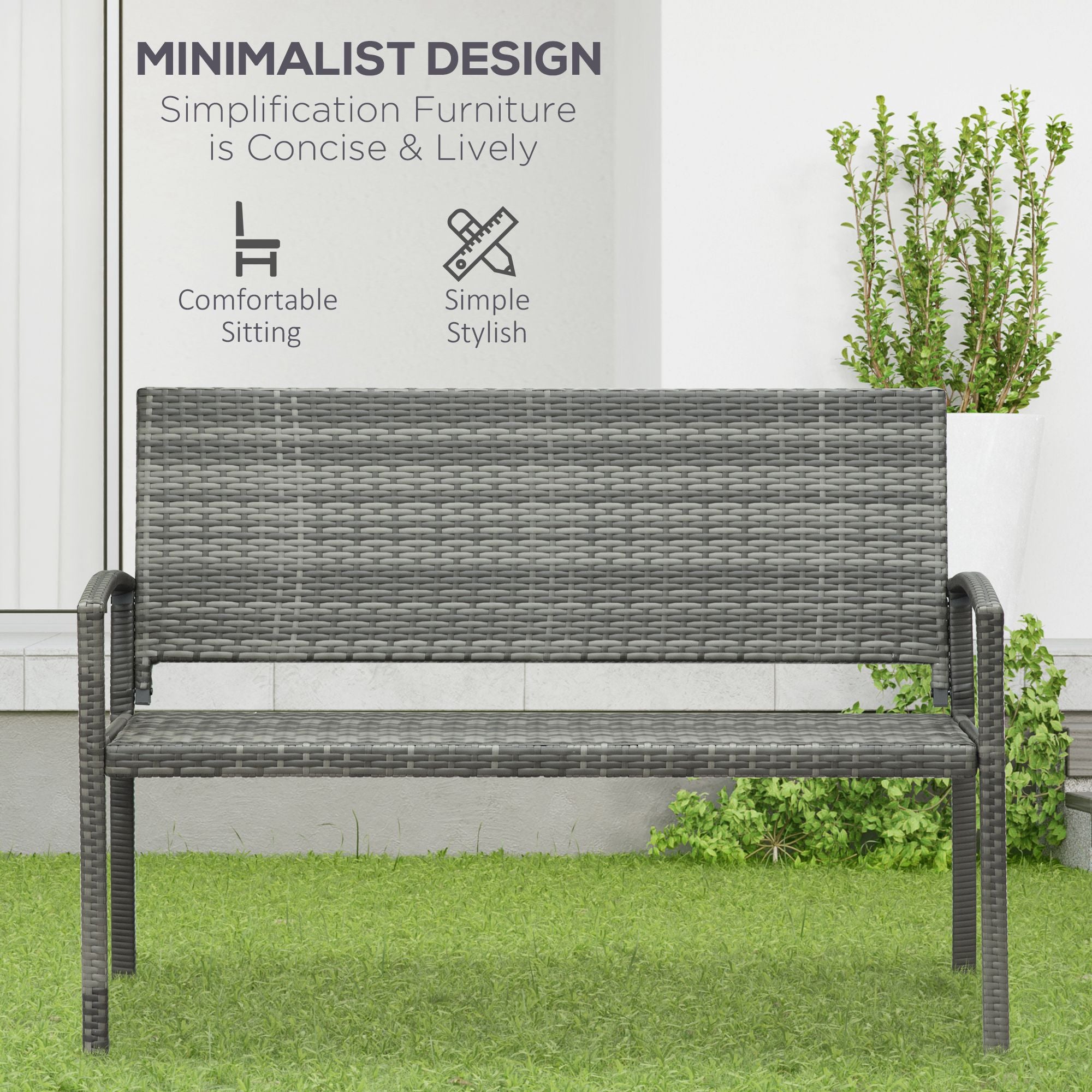 Outsunny Rattan Wicker Loveseat Garden Bench Hand Woven Portable Backyard Gray