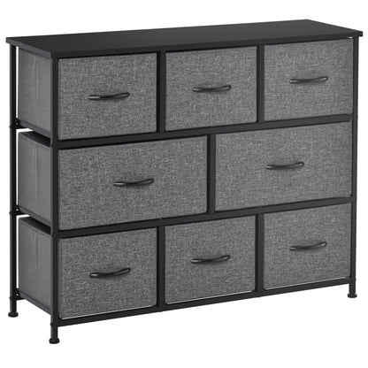 HOMCOM Dresser for Bedroom with 8 Drawers, 3-Tier Fabric Chest of Drawers, Tall Dresser Storage Tower with Steel Frame and Wooden Top for Closets, Nursery Room, Black