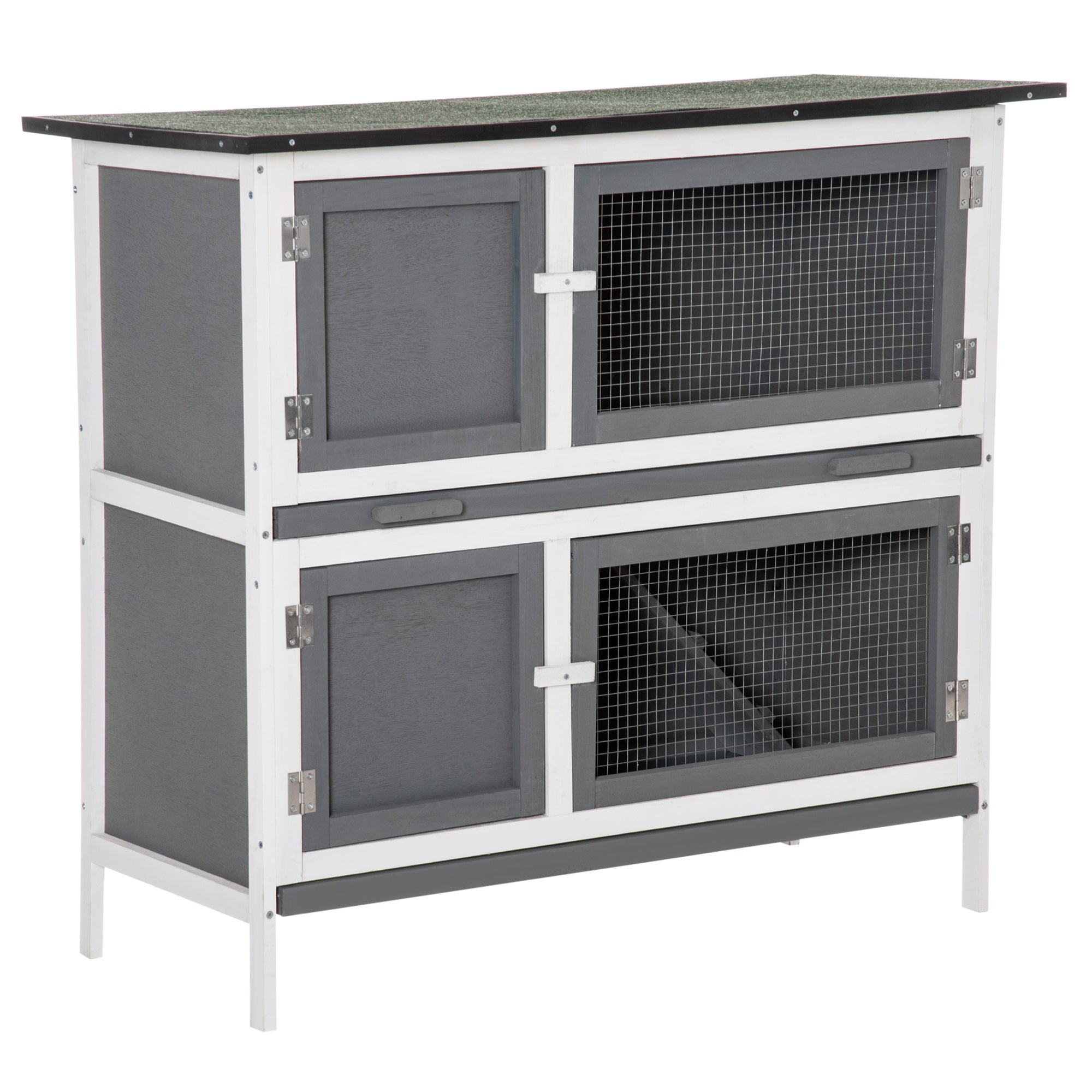 PawHut Wooden Bunny Rabbit Hutch, Small Animal Habitat with Ramp, Removable Tray & Weatherproof Roof, Indoor/Outdoor, Grey