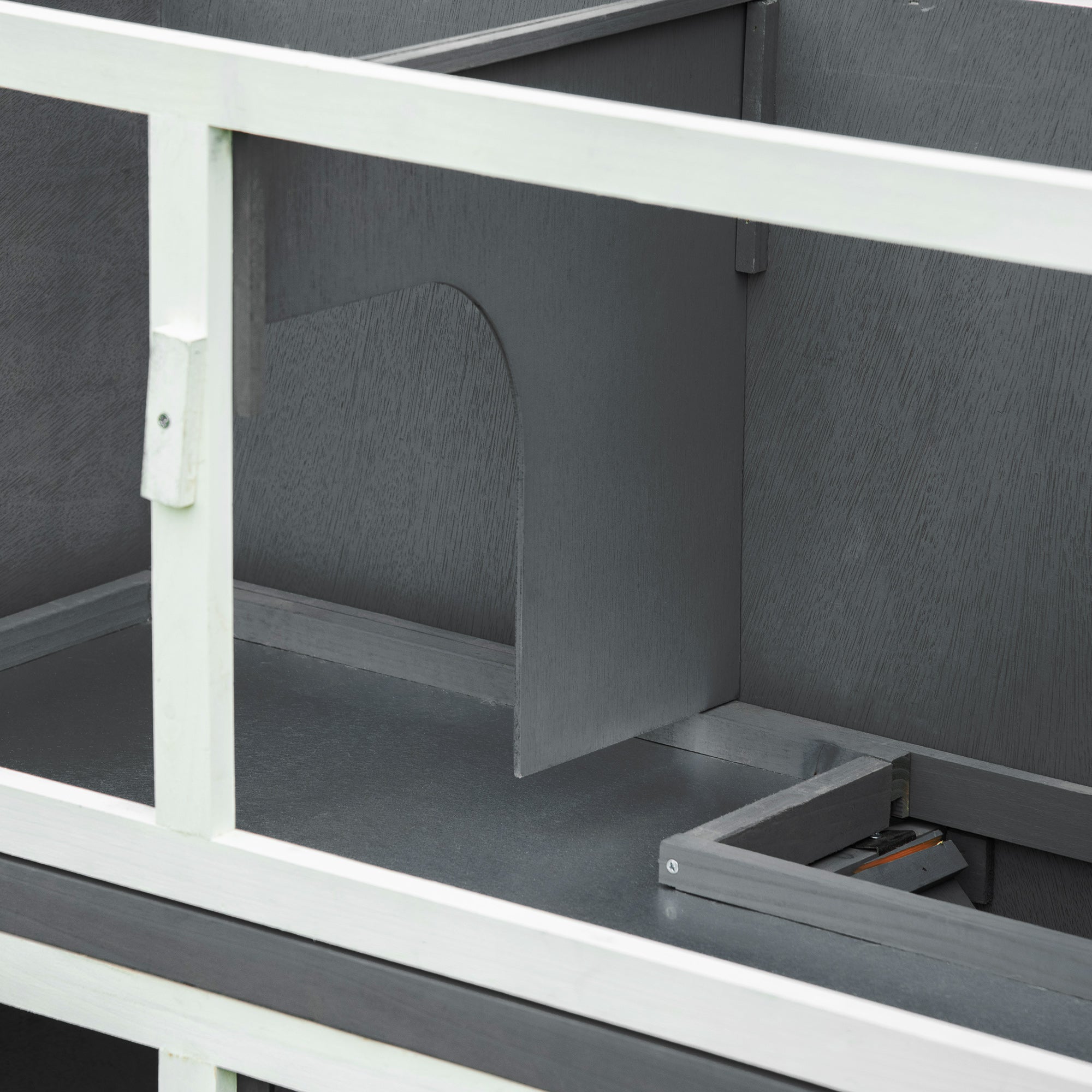 Pawhut Rabbit Hutch Wooden Bunny Cage Small Animal House w/ 2 Large Main Rooms, Pull Out Tray, Protection from UV Rays and Water, Grey