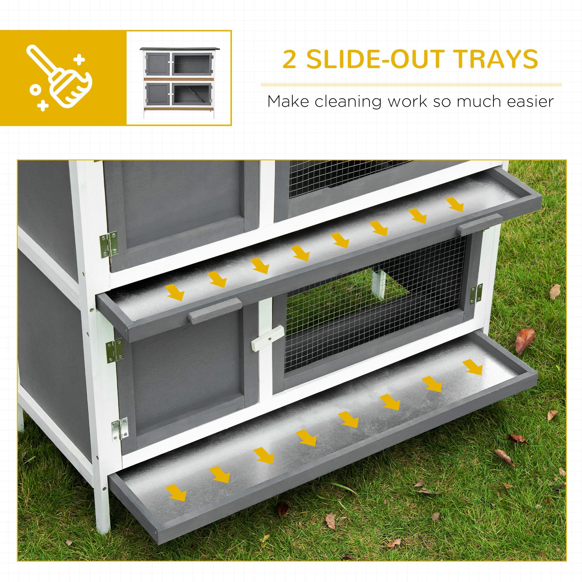 PawHut Wooden Bunny Rabbit Hutch, Small Animal Habitat with Ramp, Removable Tray & Weatherproof Roof, Indoor/Outdoor, Grey