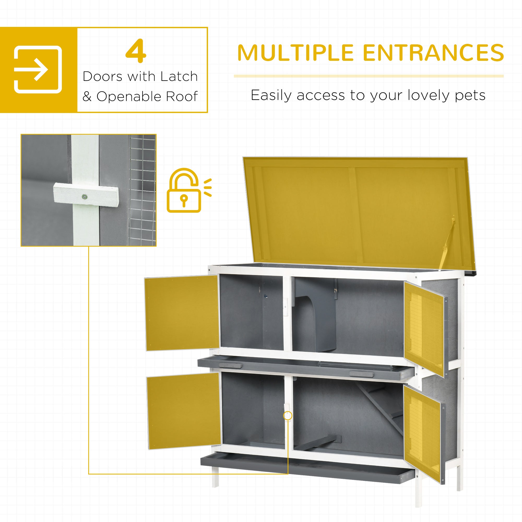 PawHut Wooden Bunny Rabbit Hutch, Small Animal Habitat with Ramp, Removable Tray & Weatherproof Roof, Indoor/Outdoor, Grey