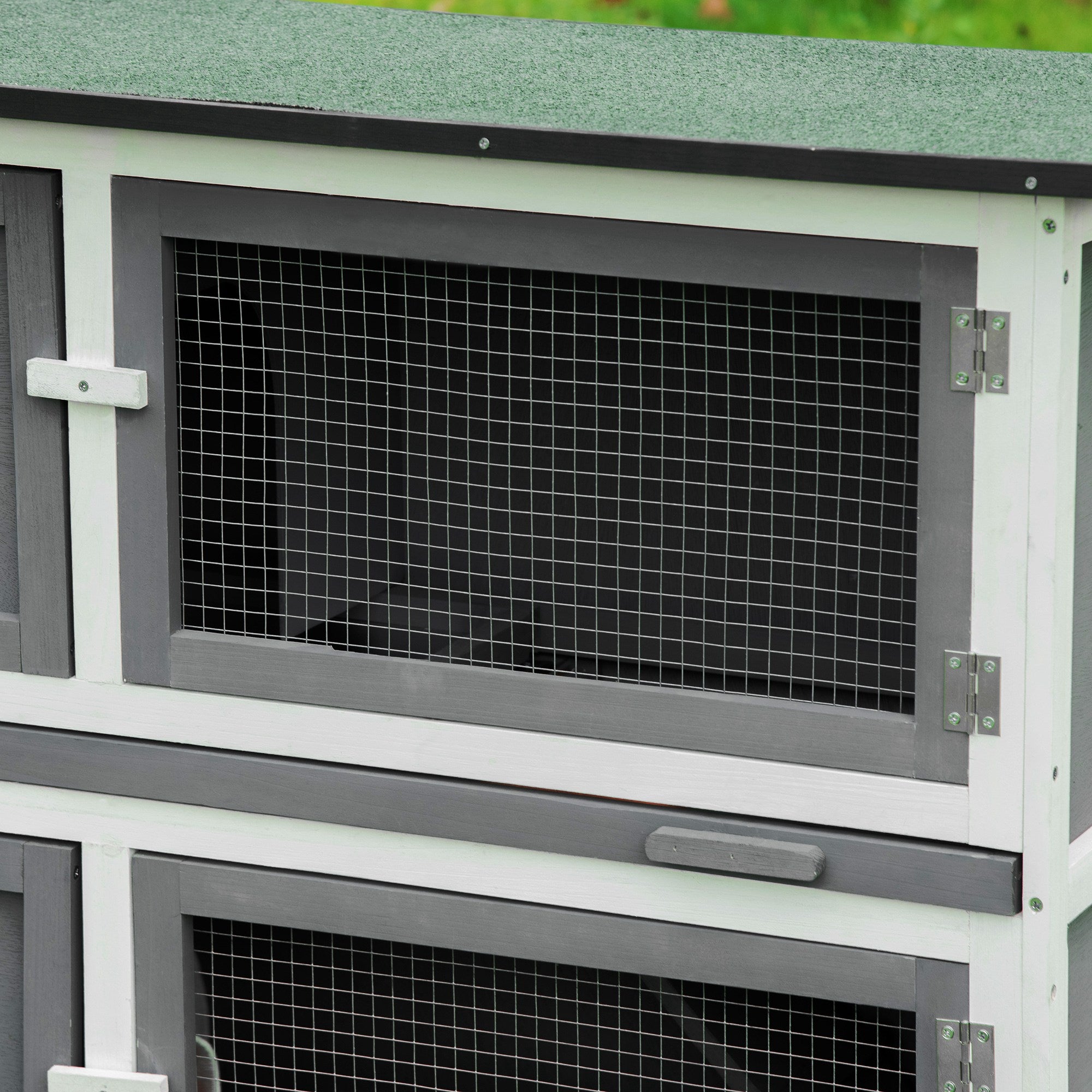 PawHut Wooden Bunny Rabbit Hutch, Small Animal Habitat with Ramp, Removable Tray & Weatherproof Roof, Indoor/Outdoor, Grey
