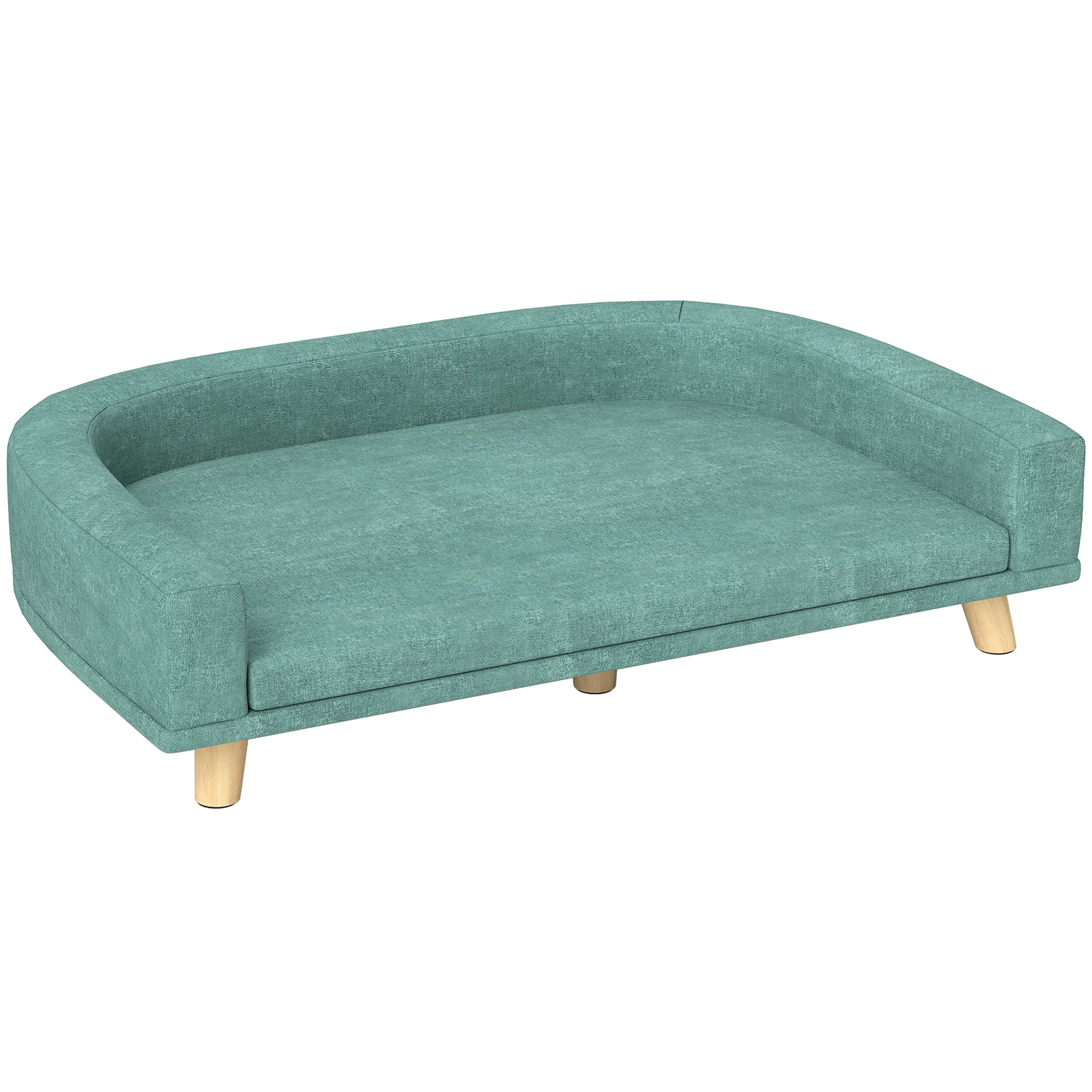 PawHut Dog Sofa Couch, Pet Bed with Comfortable Luxury Cushion, Washable Cover, Wooden Legs, Anti-slip Mat for Large Dogs, Cats, Kittens, Green