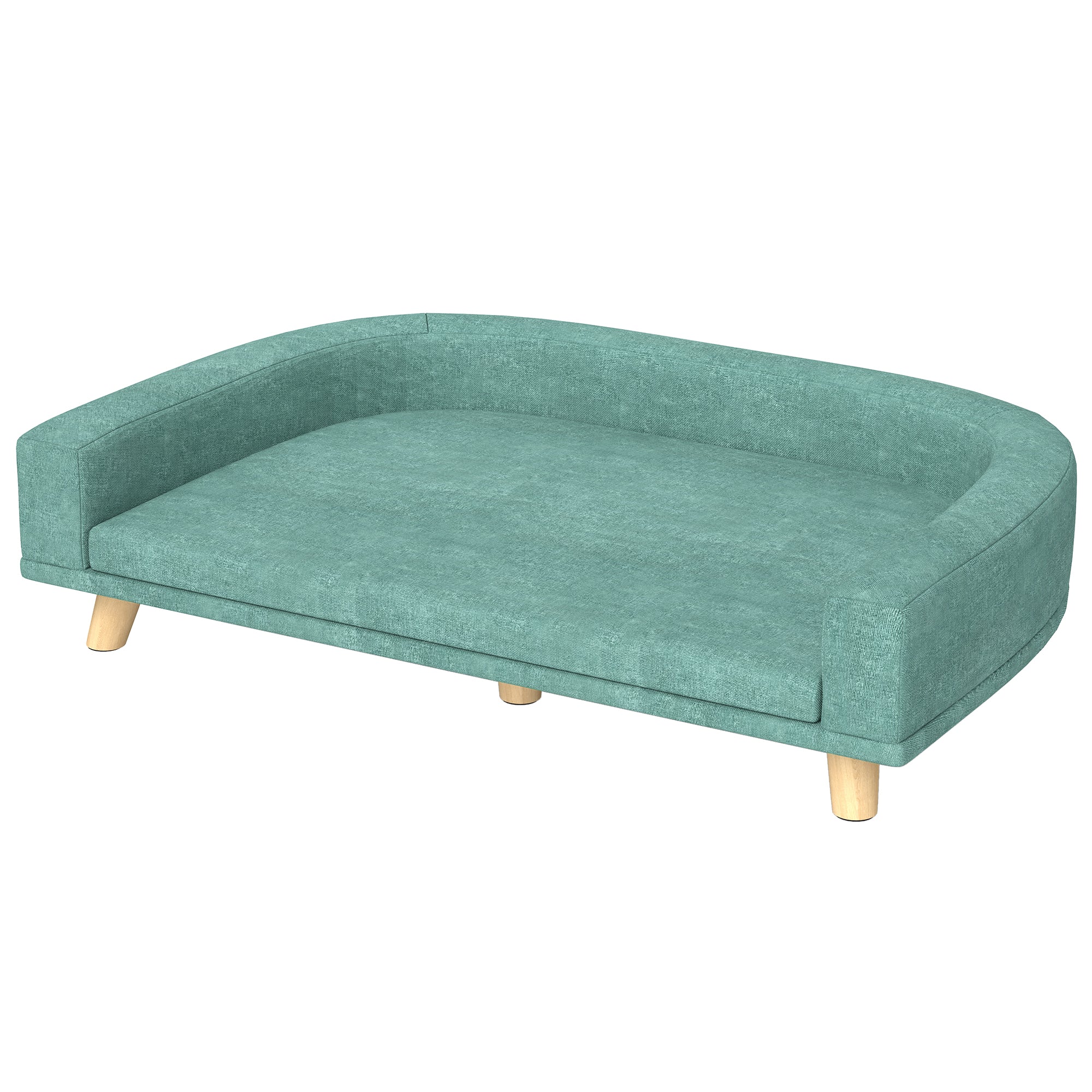 PawHut Dog Sofa Couch, Pet Bed with Comfortable Luxury Cushion, Washable Cover, Wooden Legs, Anti-slip Mat for Large Dogs, Cats, Kittens, Green