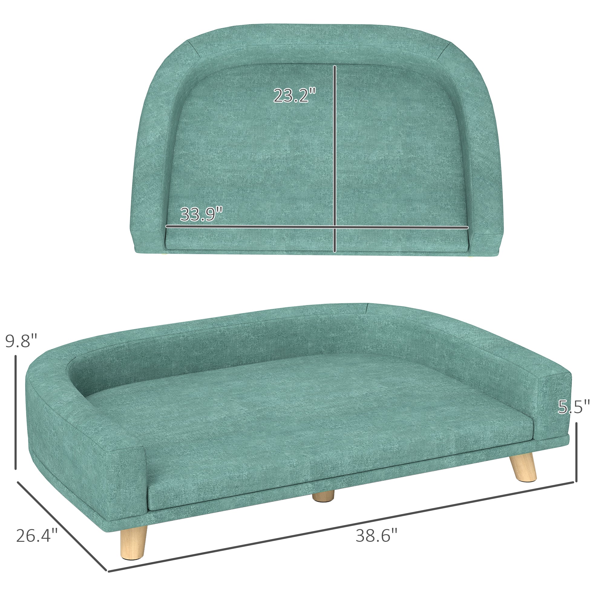 PawHut Dog Sofa Couch, Pet Bed with Comfortable Luxury Cushion, Washable Cover, Wooden Legs, Anti-slip Mat for Large Dogs, Cats, Kittens, Green