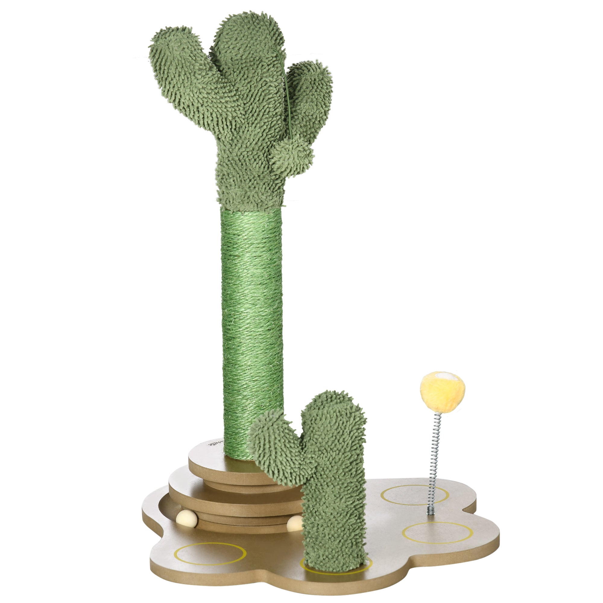 PawHut 60cm Cactus Cat Tree for Indoor Cats, Kitten Scratching Post with Interactive Toy Balls - Green