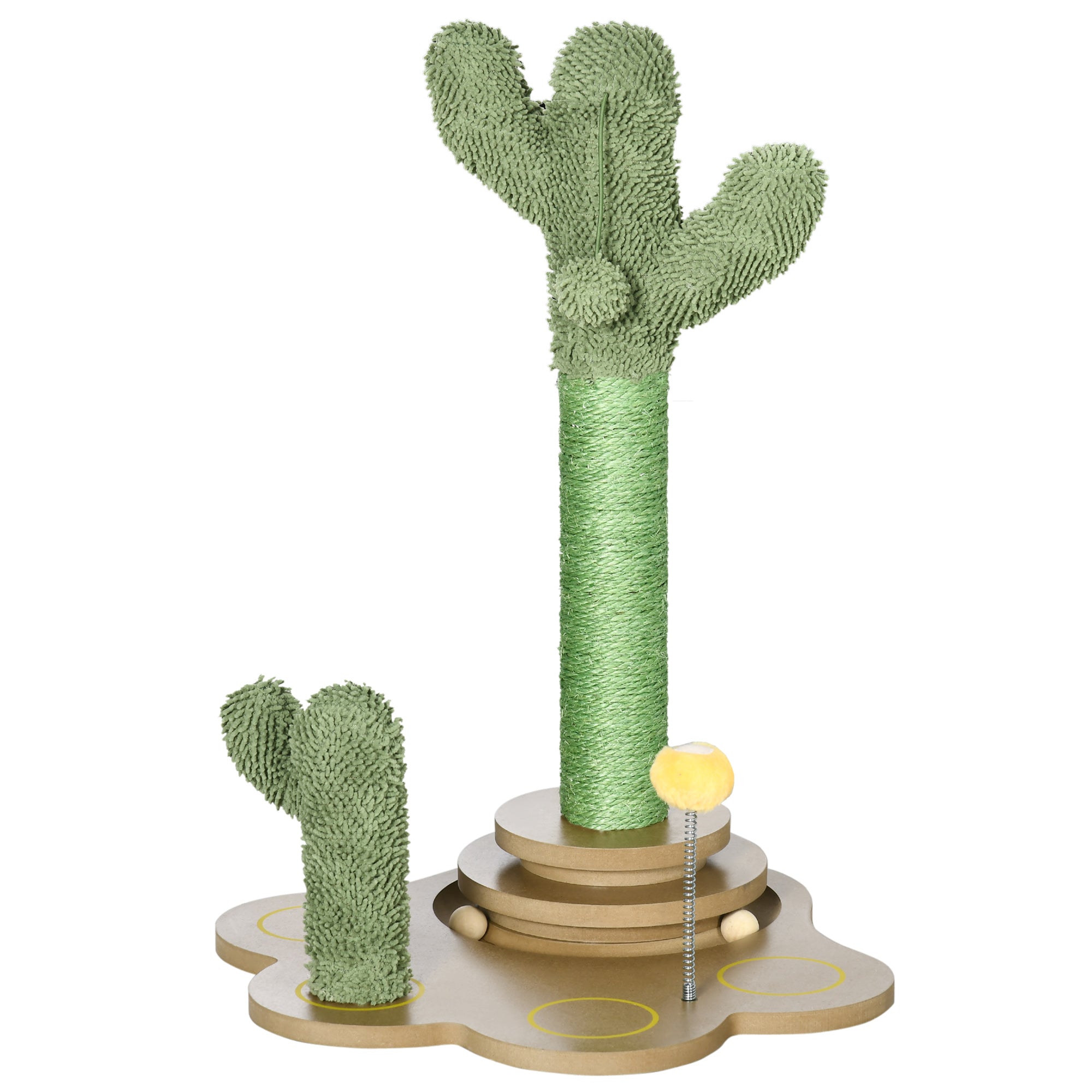 PawHut 60cm Cactus Cat Tree for Indoor Cats, Kitten Scratching Post with Interactive Toy Balls - Green
