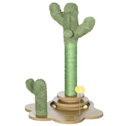 PawHut 60cm Cactus Cat Tree for Indoor Cats, Kitten Scratching Post with Interactive Toy Balls - Green