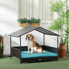 PawHut Rattan Dog House Outdoor with Shade Canopy, Elevated Wicker Dog Bed with Soft Cushion Washable Cover, for Medium Large Dogs, Blue