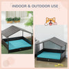PawHut Rattan Dog House Outdoor with Shade Canopy, Elevated Wicker Dog Bed with Soft Cushion Washable Cover, for Medium Large Dogs, Blue