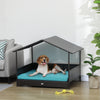 PawHut Rattan Dog House Outdoor with Shade Canopy, Elevated Wicker Dog Bed with Soft Cushion Washable Cover, for Medium Large Dogs, Blue