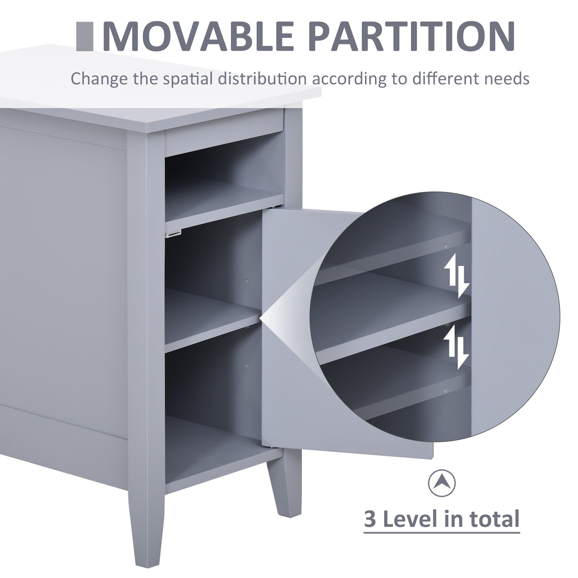 HOMCOM Narrow Side Table, Accent End Table with Pull-out Tray, Open Shelf and Cupboard, Slim Nightstand with Storage for Living Room, Grey