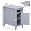 HOMCOM Narrow Side Table, Accent End Table with Pull-out Tray, Open Shelf and Cupboard, Slim Nightstand with Storage for Living Room, Grey