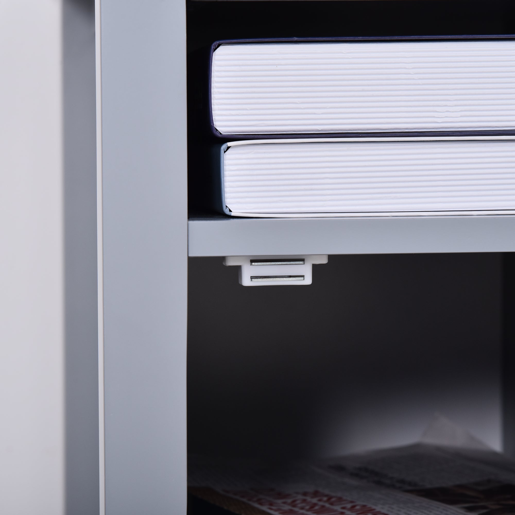 HOMCOM Narrow Side Table, Accent End Table with Pull-out Tray, Open Shelf and Cupboard, Slim Nightstand with Storage for Living Room, Grey