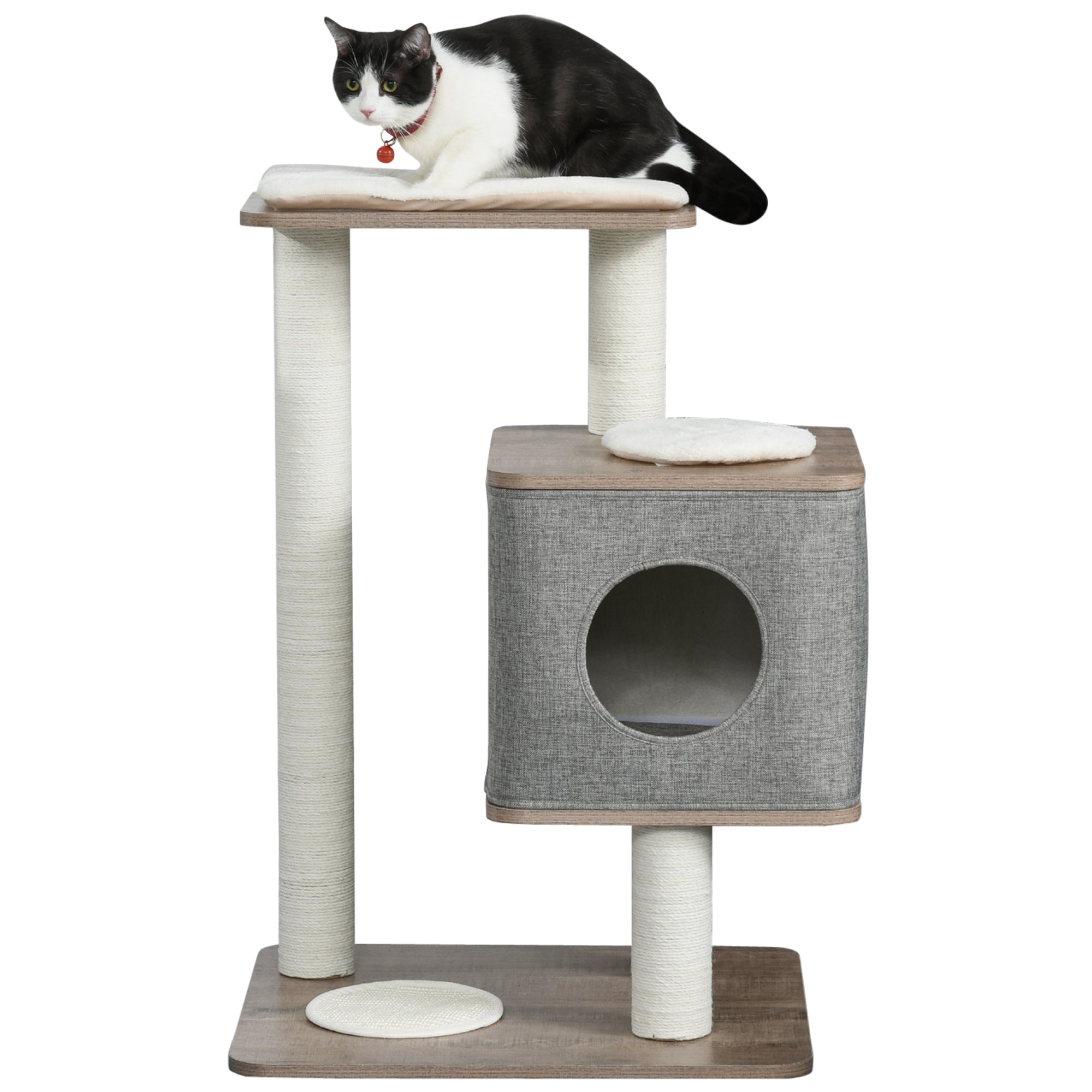 PawHut 34" Cat Tree Tower Activity Center with Natural Jute Scratch Material, Cushions on Each Platform, & Condo Area
