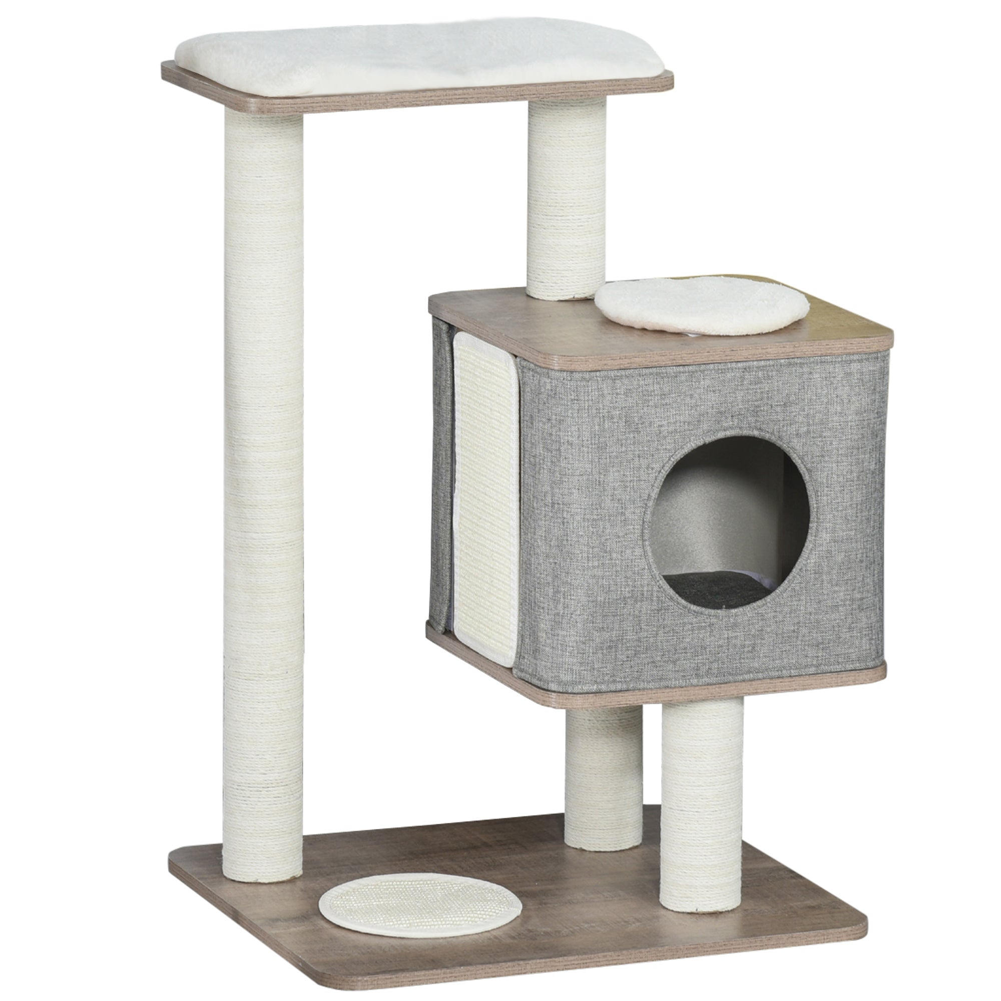 PawHut 34" Cat Tree Tower Activity Center with Natural Jute Scratch Material, Cushions on Each Platform, & Condo Area