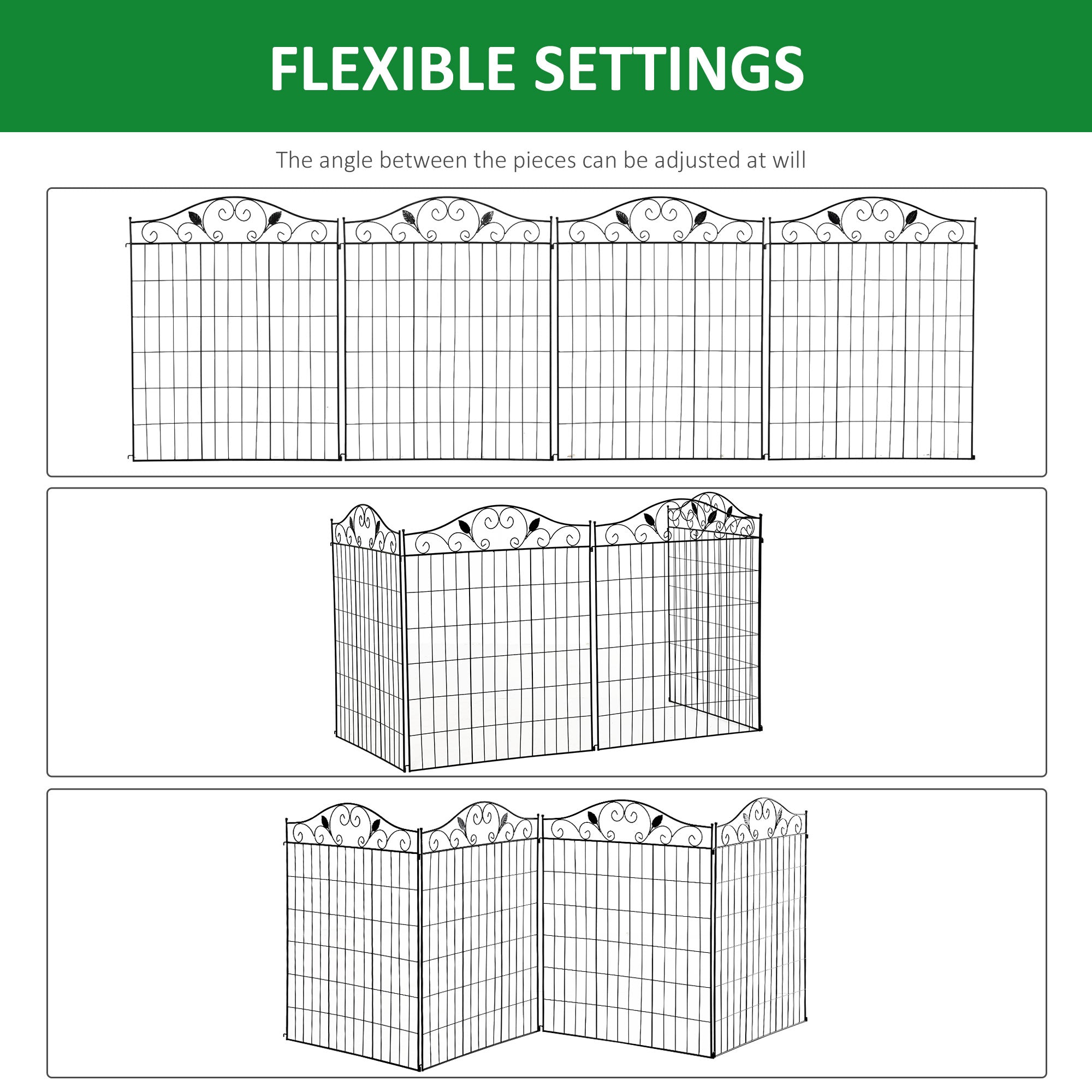 Outsunny Garden Decorative Fence 4 Panels 44in x 12ft Steel Wire Border Edging for Landscaping
