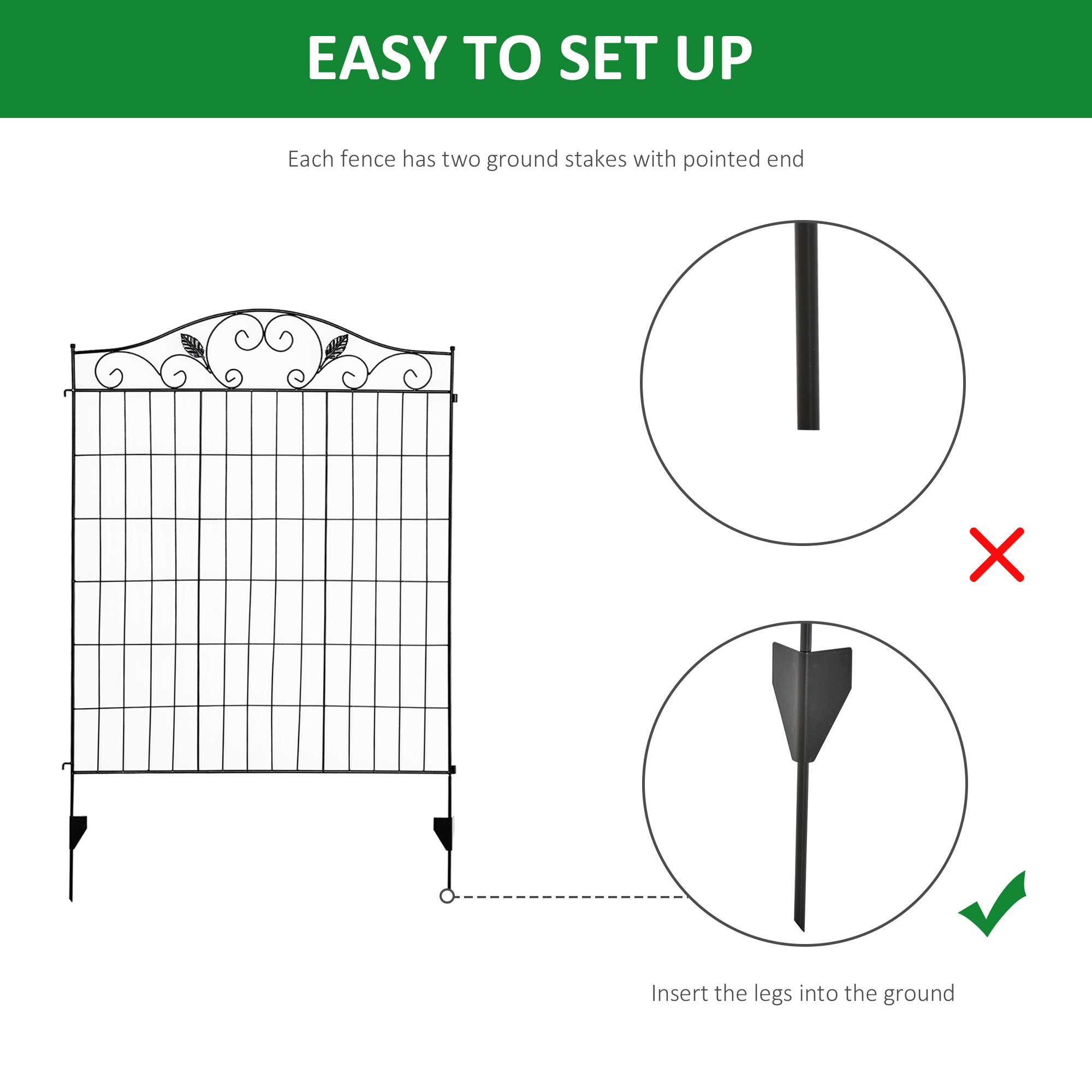 Outsunny Garden Decorative Fence 4 Panels 44in x 12ft Steel Wire Border Edging for Landscaping