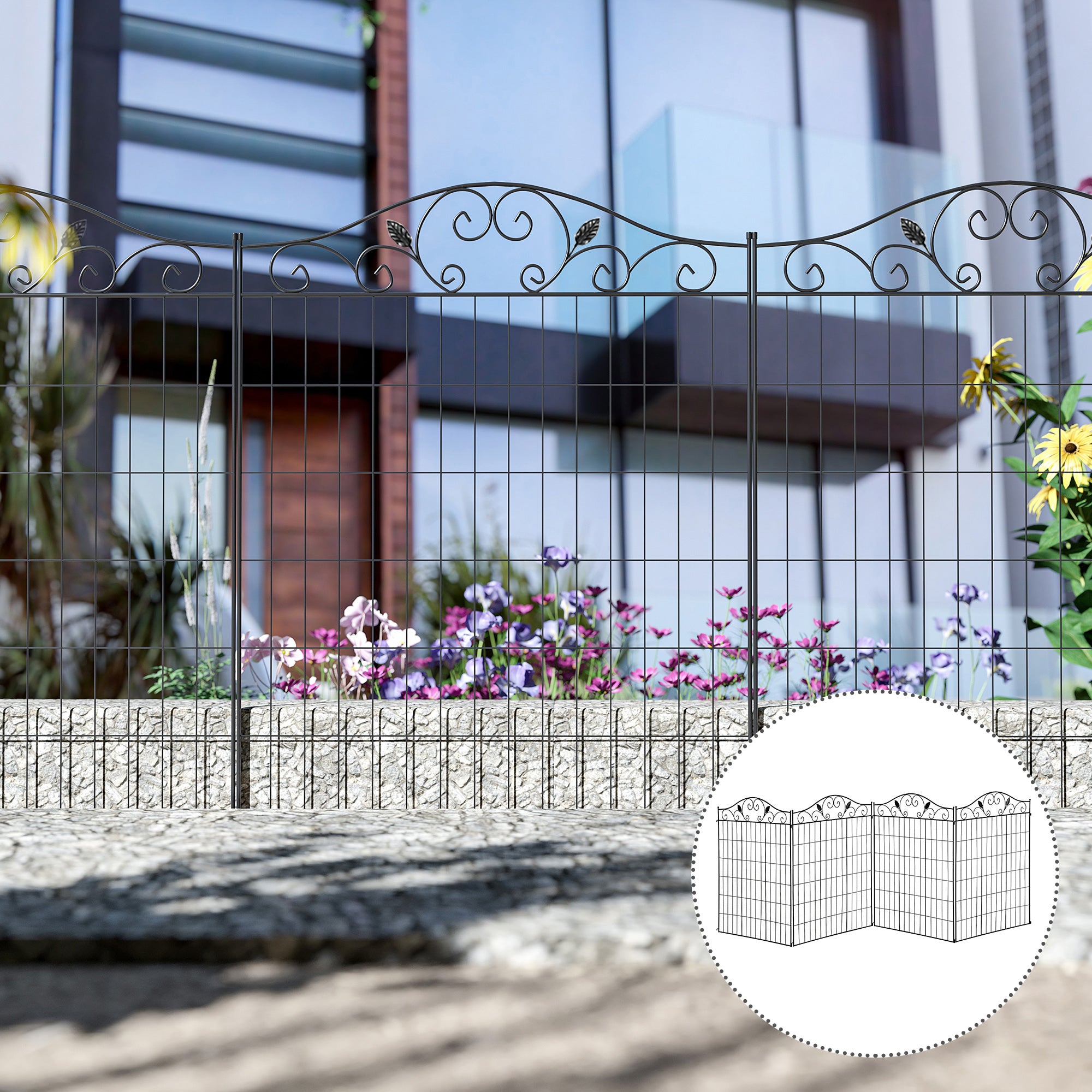 Outsunny Garden Decorative Fence 4 Panels 44in x 12ft Steel Wire Border Edging for Landscaping