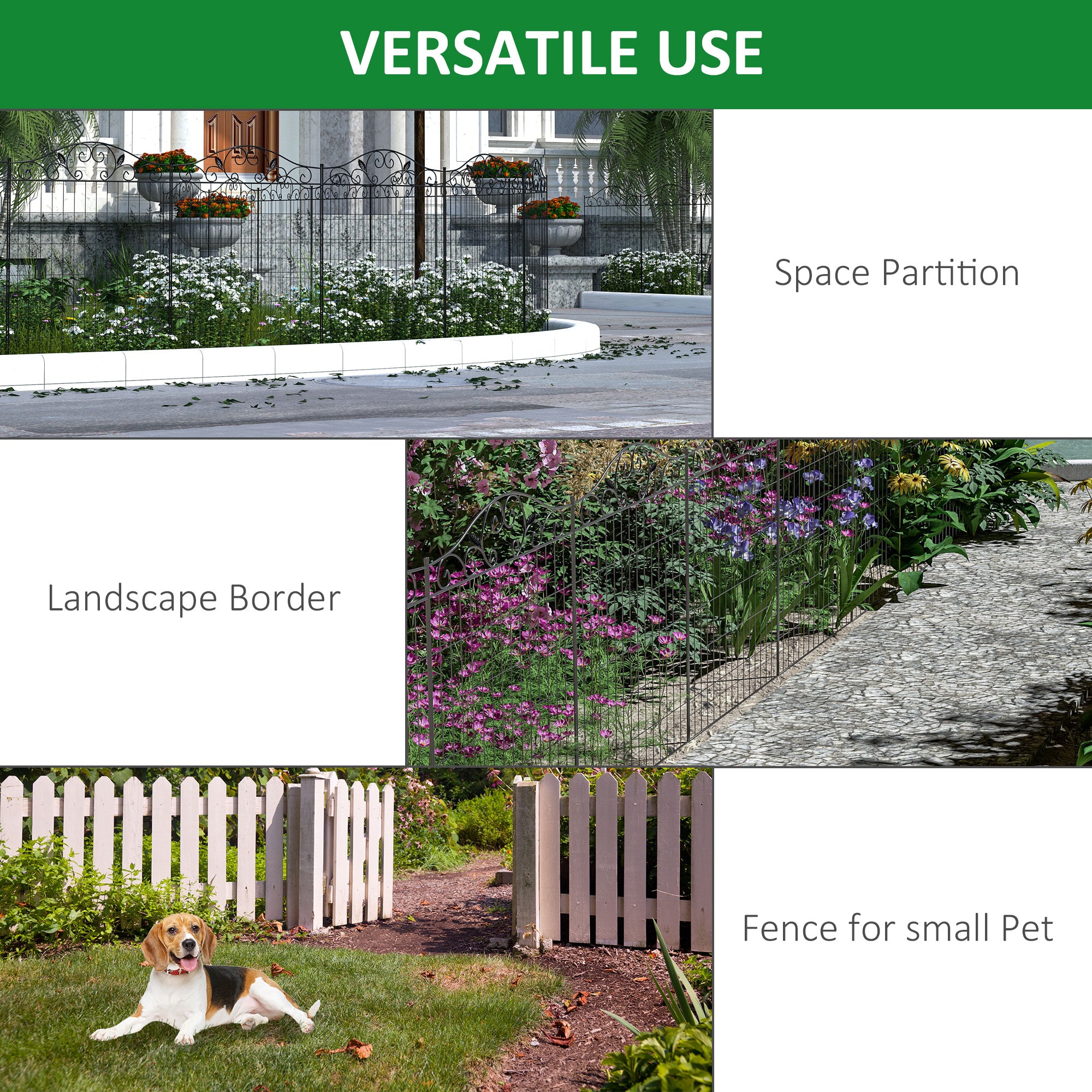 Outsunny Garden Decorative Fence 4 Panels 44in x 12ft Steel Wire Border Edging for Landscaping