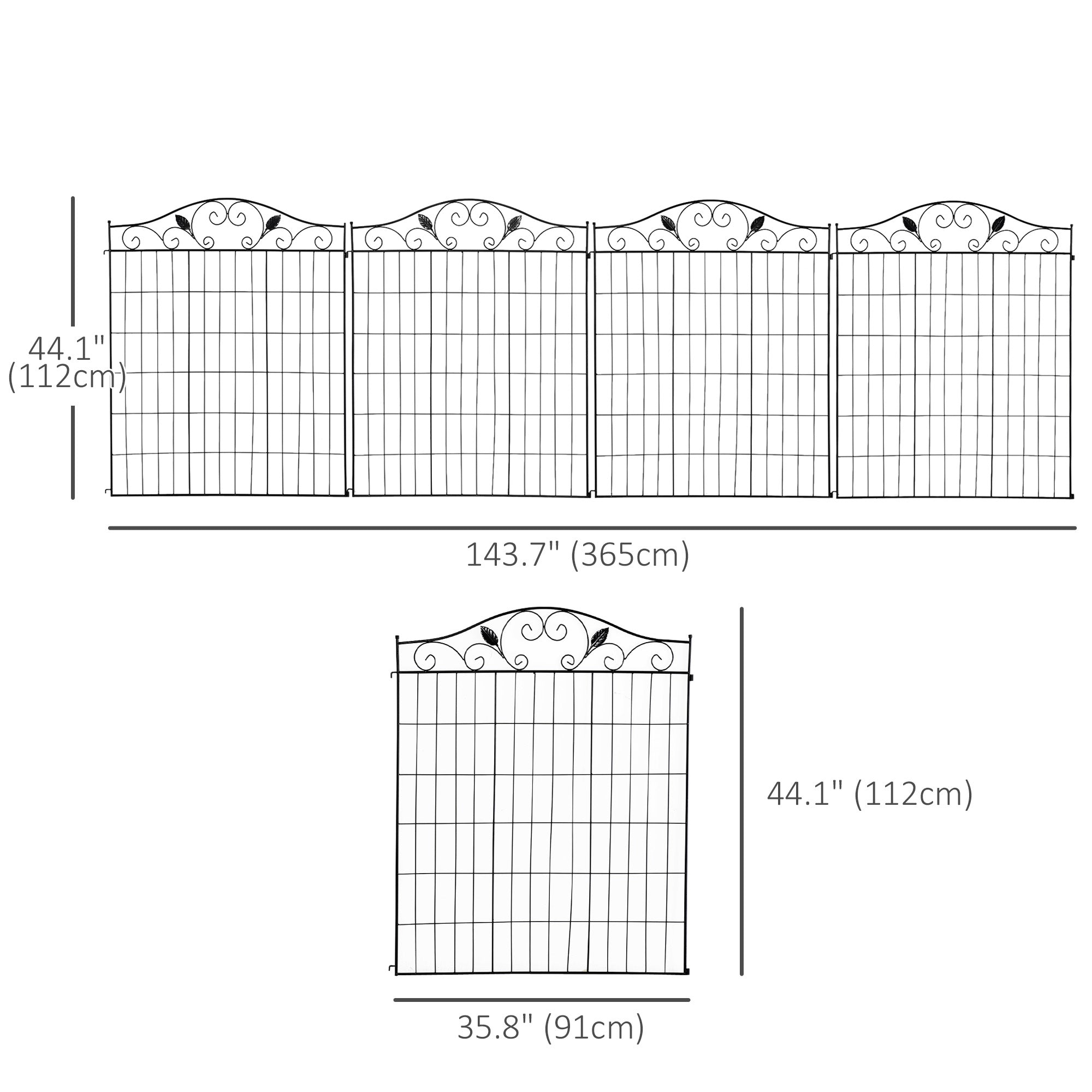 Outsunny Garden Decorative Fence 4 Panels 44in x 12ft Steel Wire Border Edging for Landscaping