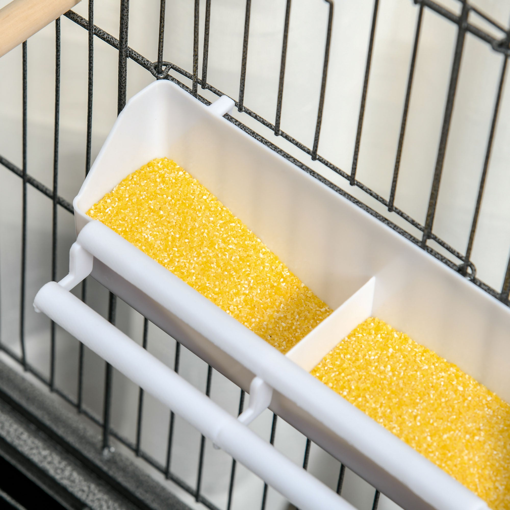 PawHut 52" Large Rolling Steel Bird Cage Bird House with Rolling Stand, Storage Shelf, Wood Perch, Food Container, Dark Grey