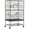 PawHut 52" Large Rolling Steel Bird Cage Bird House with Rolling Stand, Storage Shelf, Wood Perch, Food Container, Dark Grey