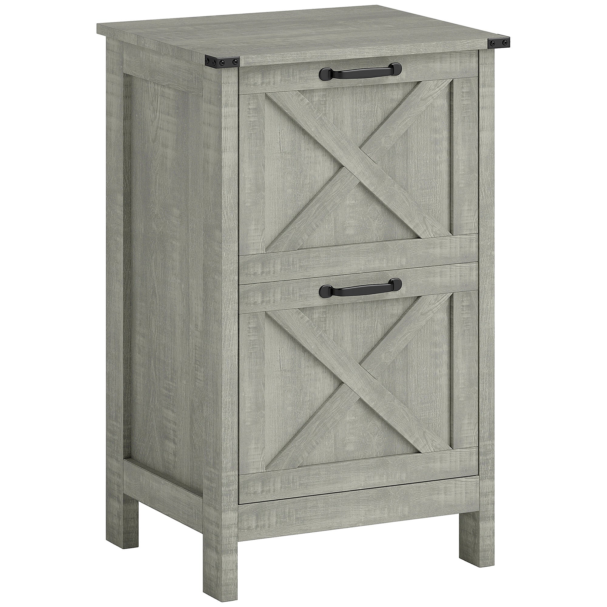 HOMCOM 2 Drawer File Cabinet with Silent Slides, Rustic Farmhouse Filing Cabinet with Barn Doors for A4/Letter Size, Printer Stand with Storage for Home Office, Stone Grey