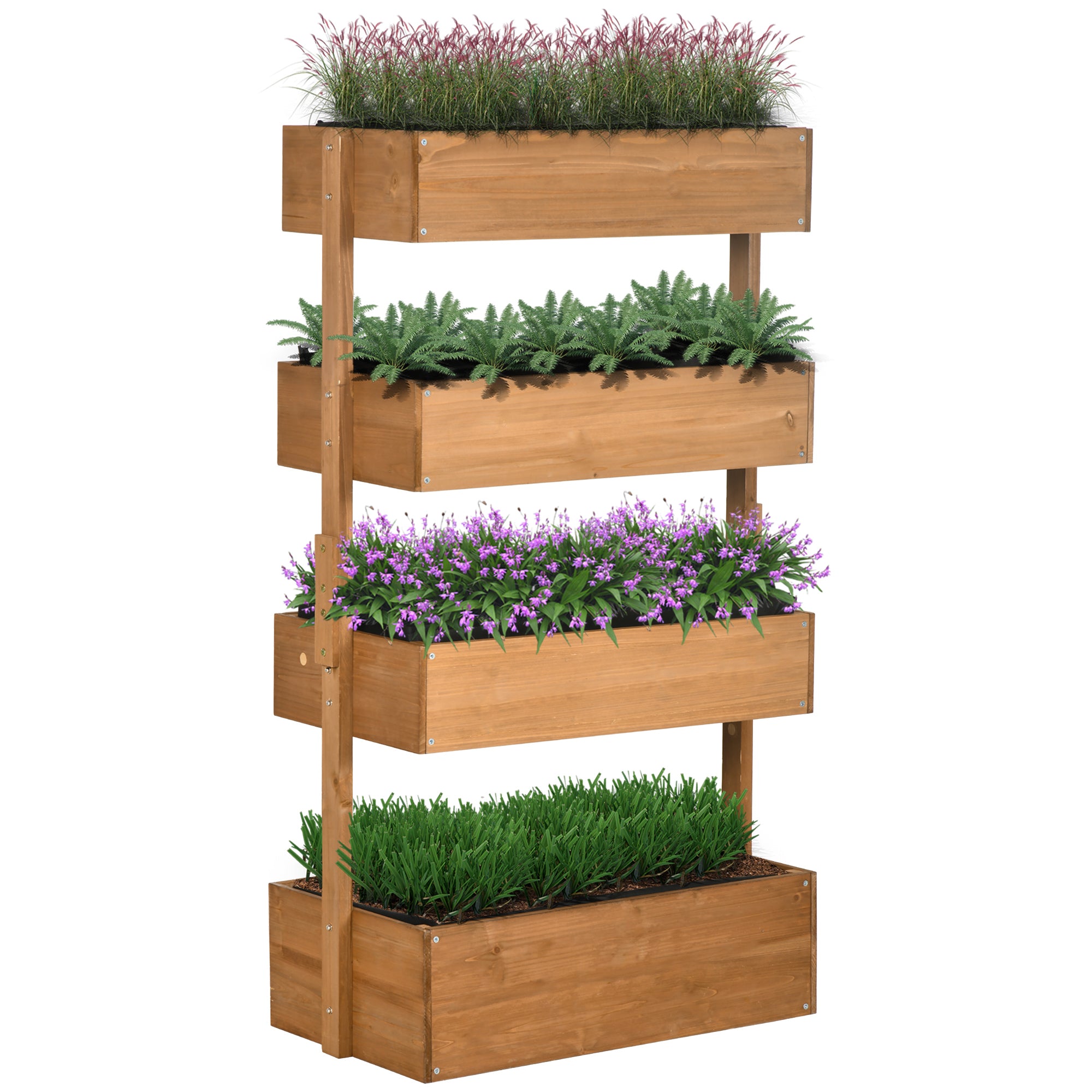 Outsunny 4-Tier Raised Garden Bed, Vertical Elevated Planter Rack with Non-woven Fabric, Wooden Raised Planter Boxes for Indoor and Outdoor